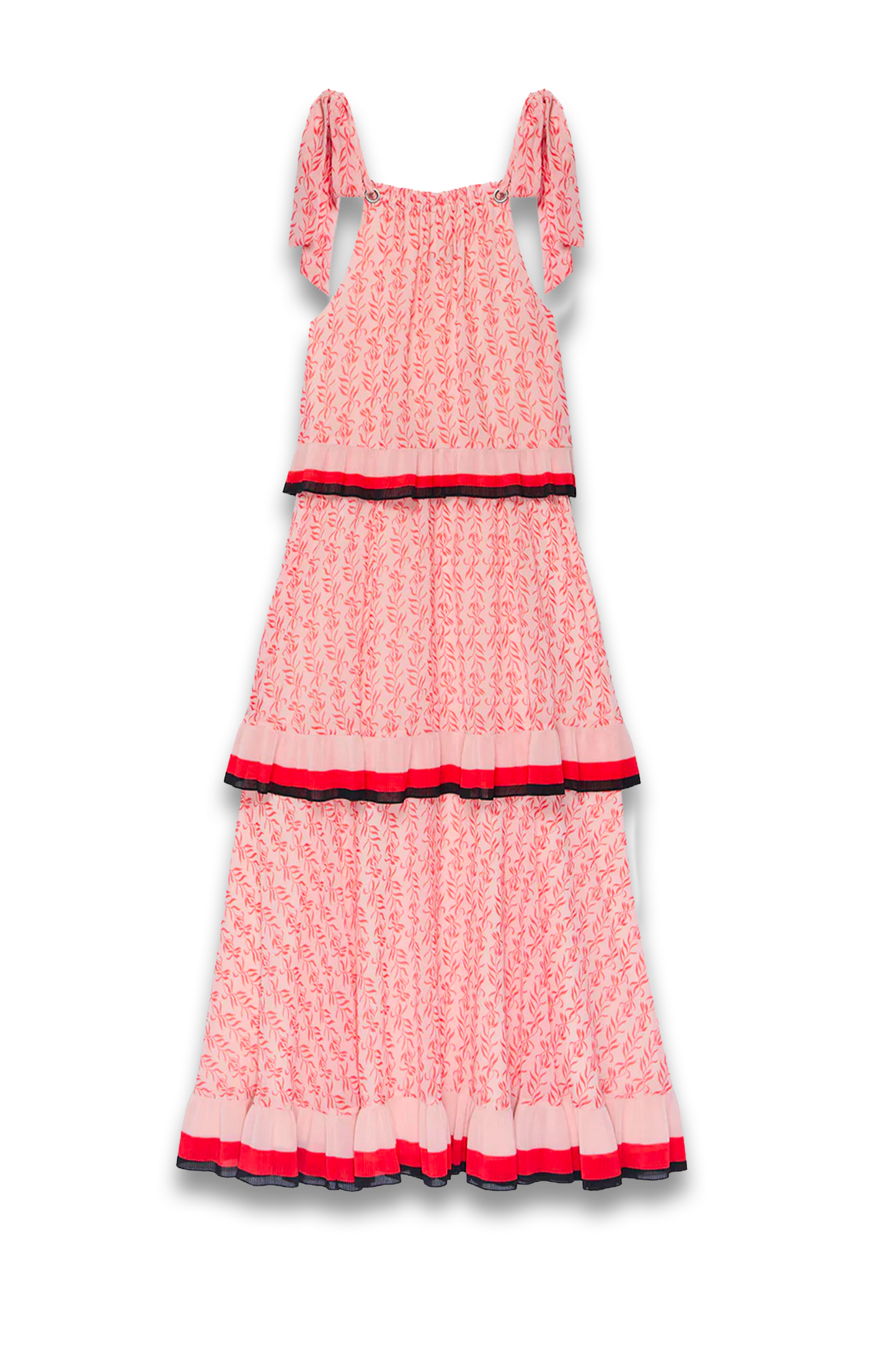 Pink Printed Tiered Midaxi Dress