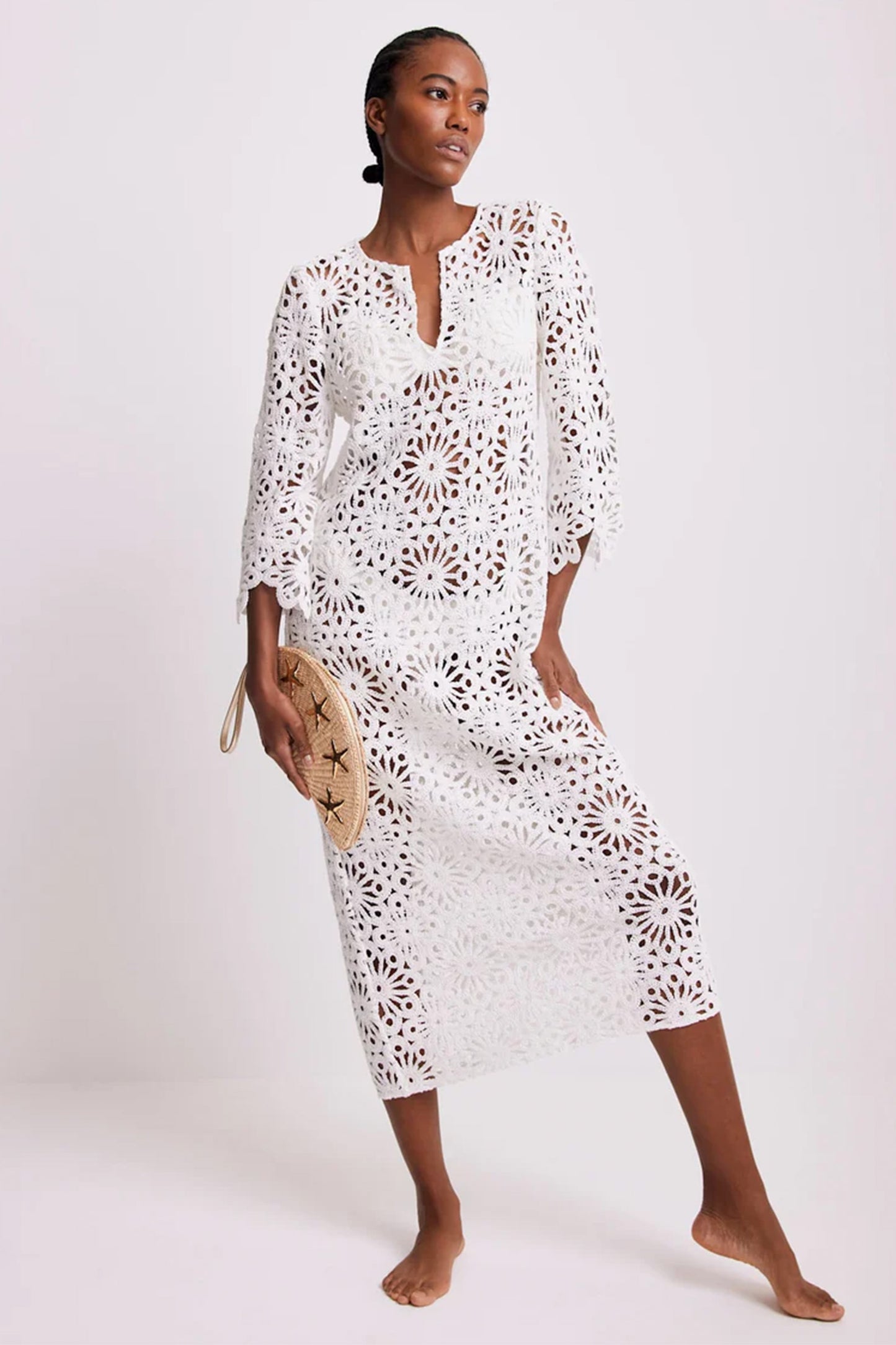 White Crochet Beach Cover Up Dress