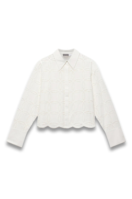 White Broderie Cropped Shirt
