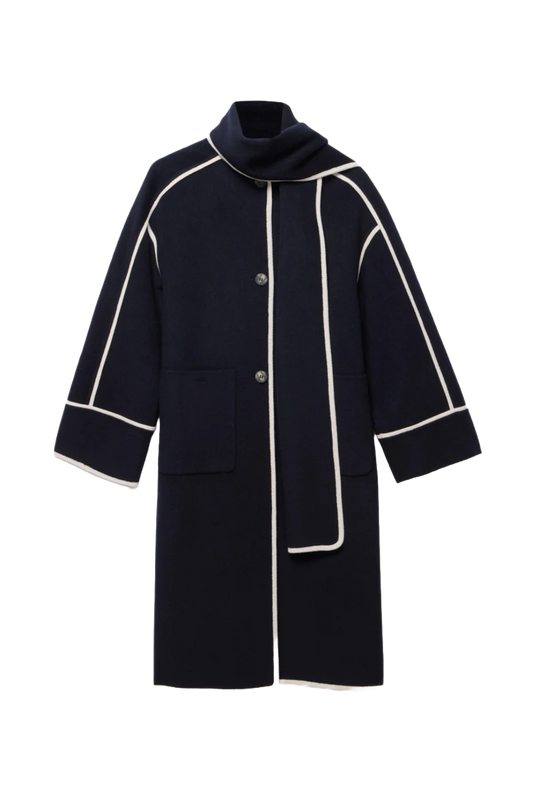 Navy Split Seam Scarf Coat