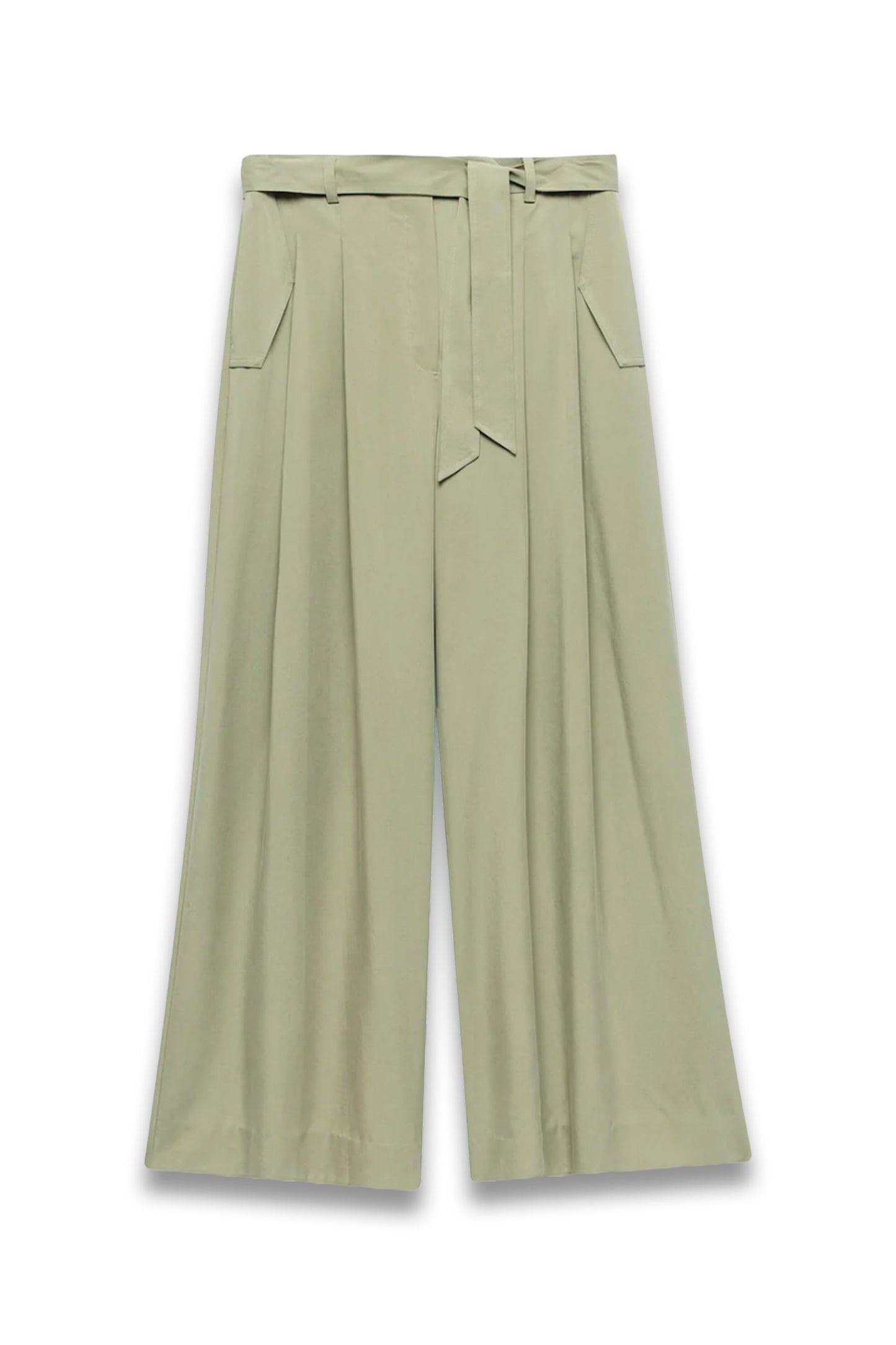 Khaki Belted Wide–Leg Trousers