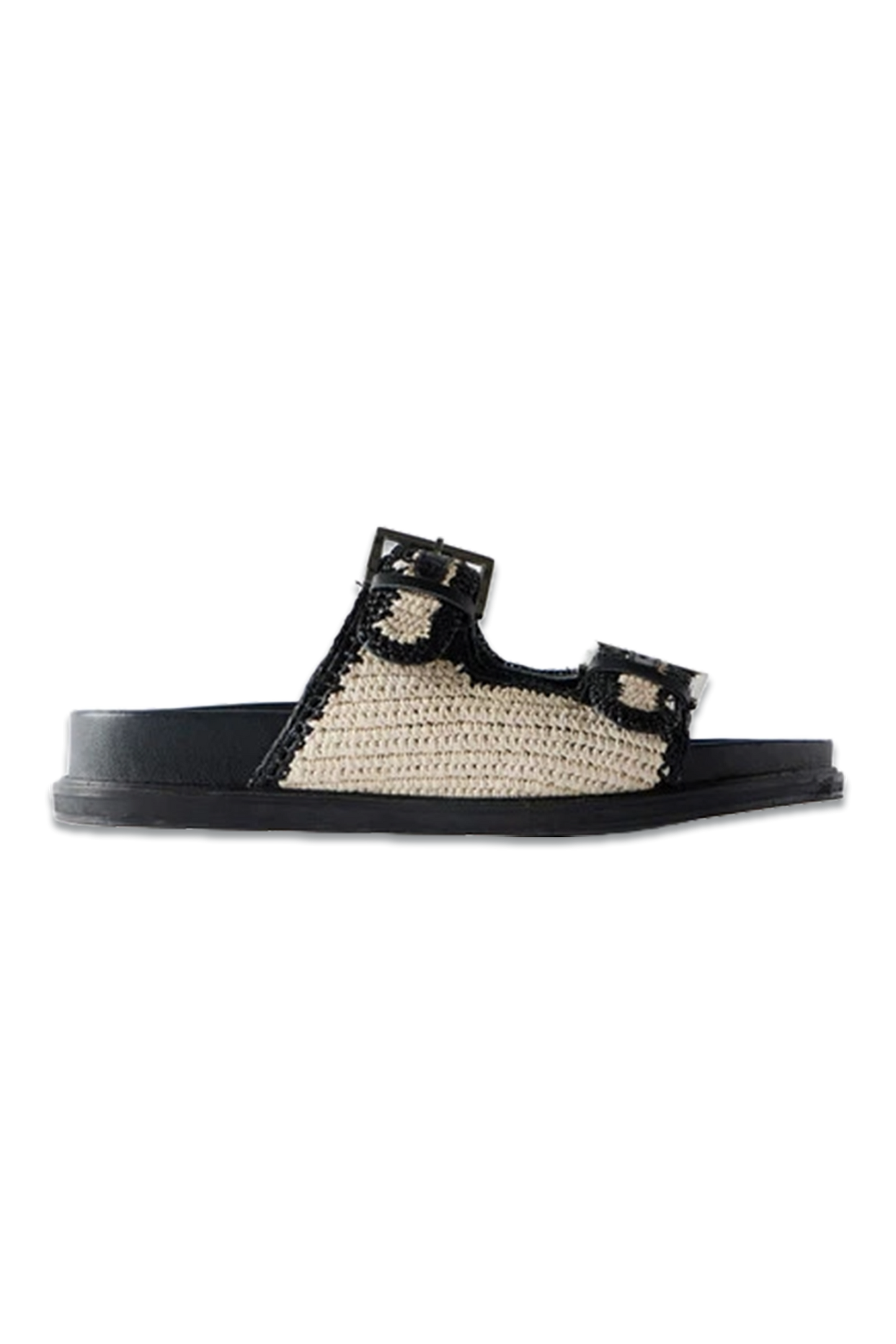 Black Leather Raffia Sandals