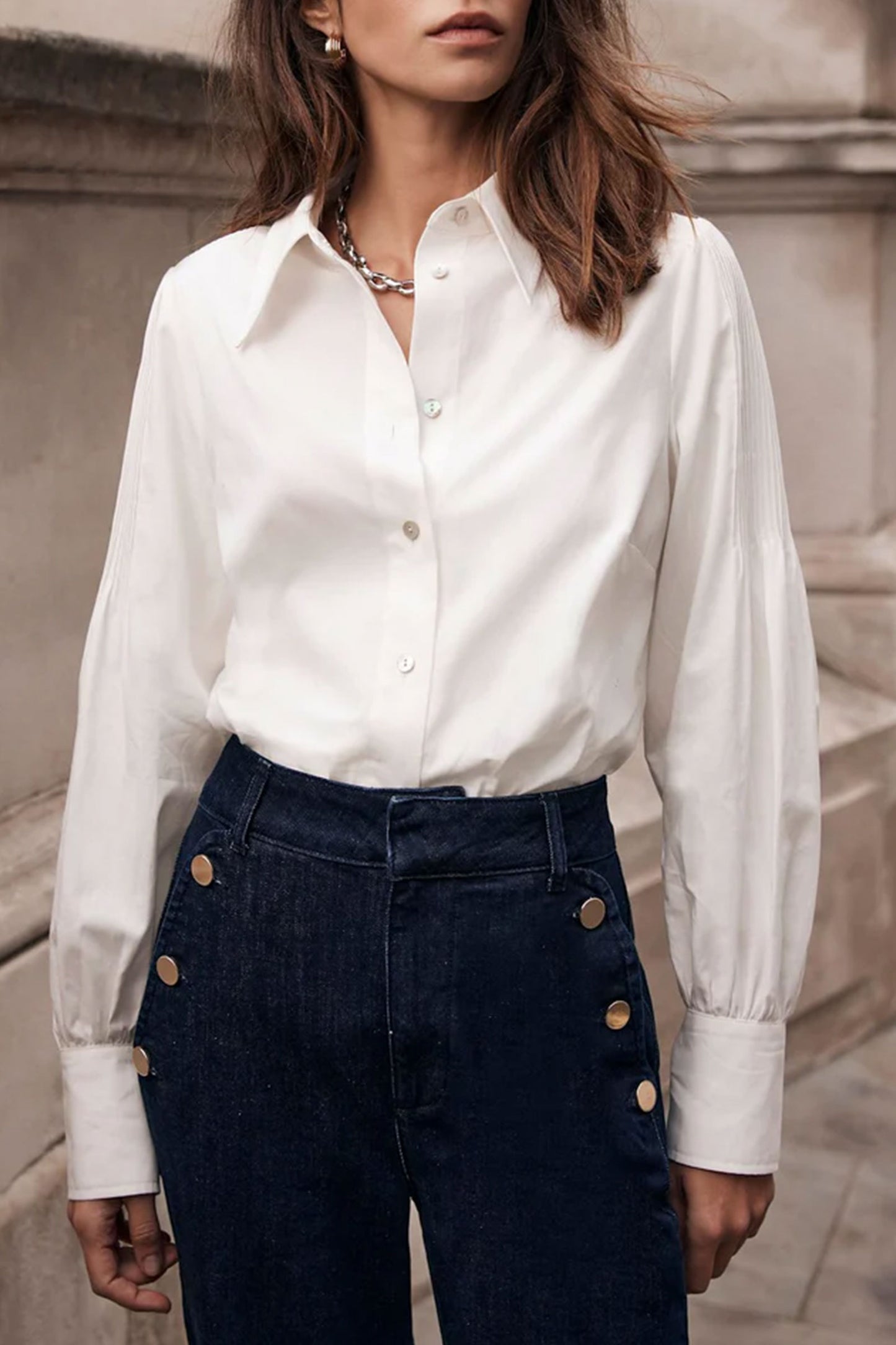 White Pintuck Detail Shirt