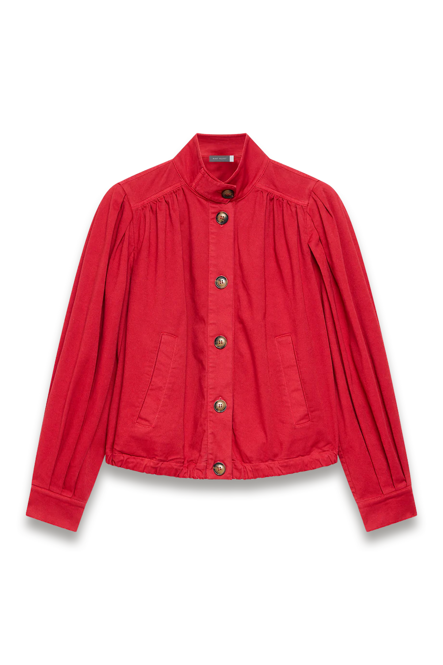 Red Cotton Blend Puff Sleeve Jacket