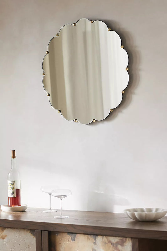 Cosette Brass Scalloped Round Wall Mirror