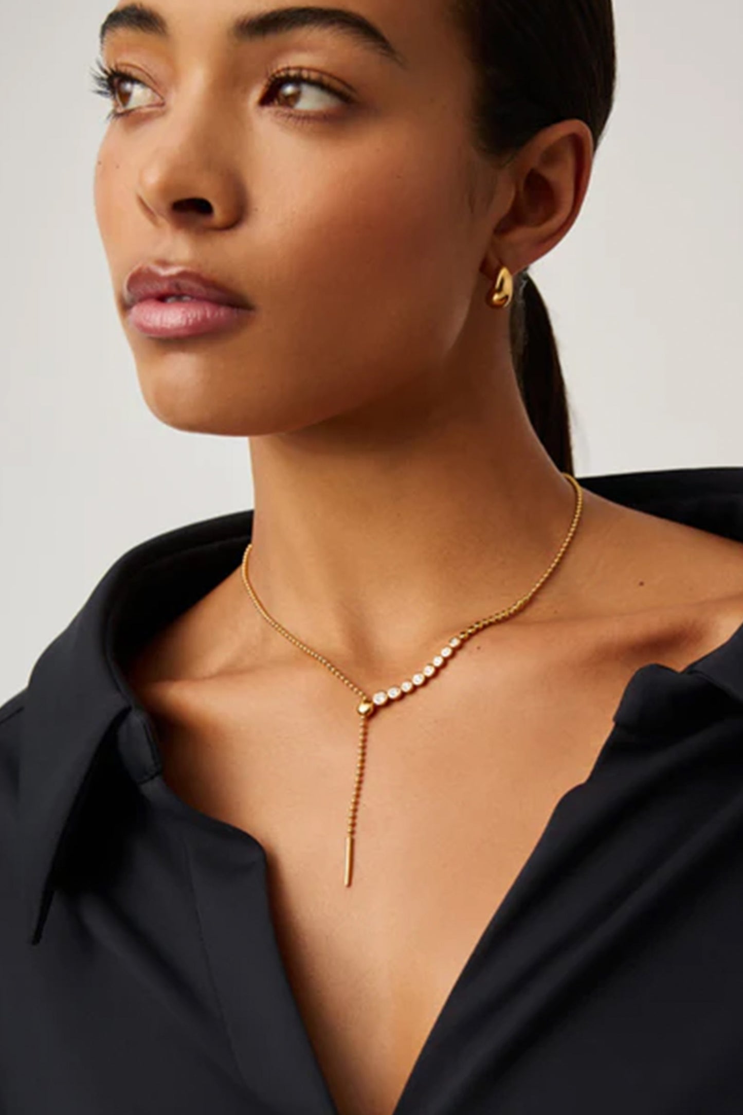 Beaded Stone Slider Lariat Necklace