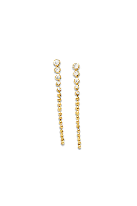 Articulated Beaded Stone Long Drop Stud Earrings