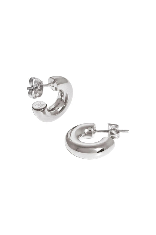 Silver Plated Medium Chubby Hoop Earrings