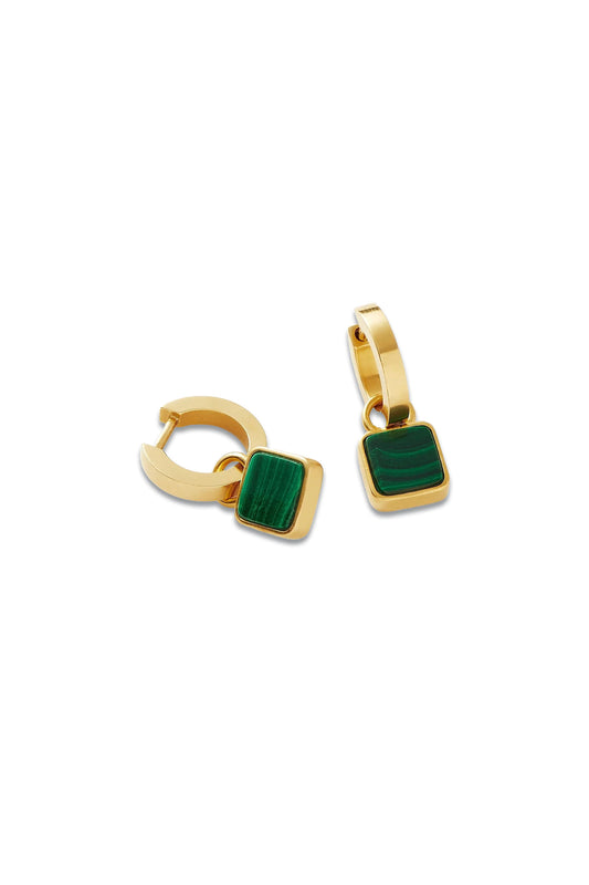 Lucy Williams Square Malachite Charm Hoop Earrings