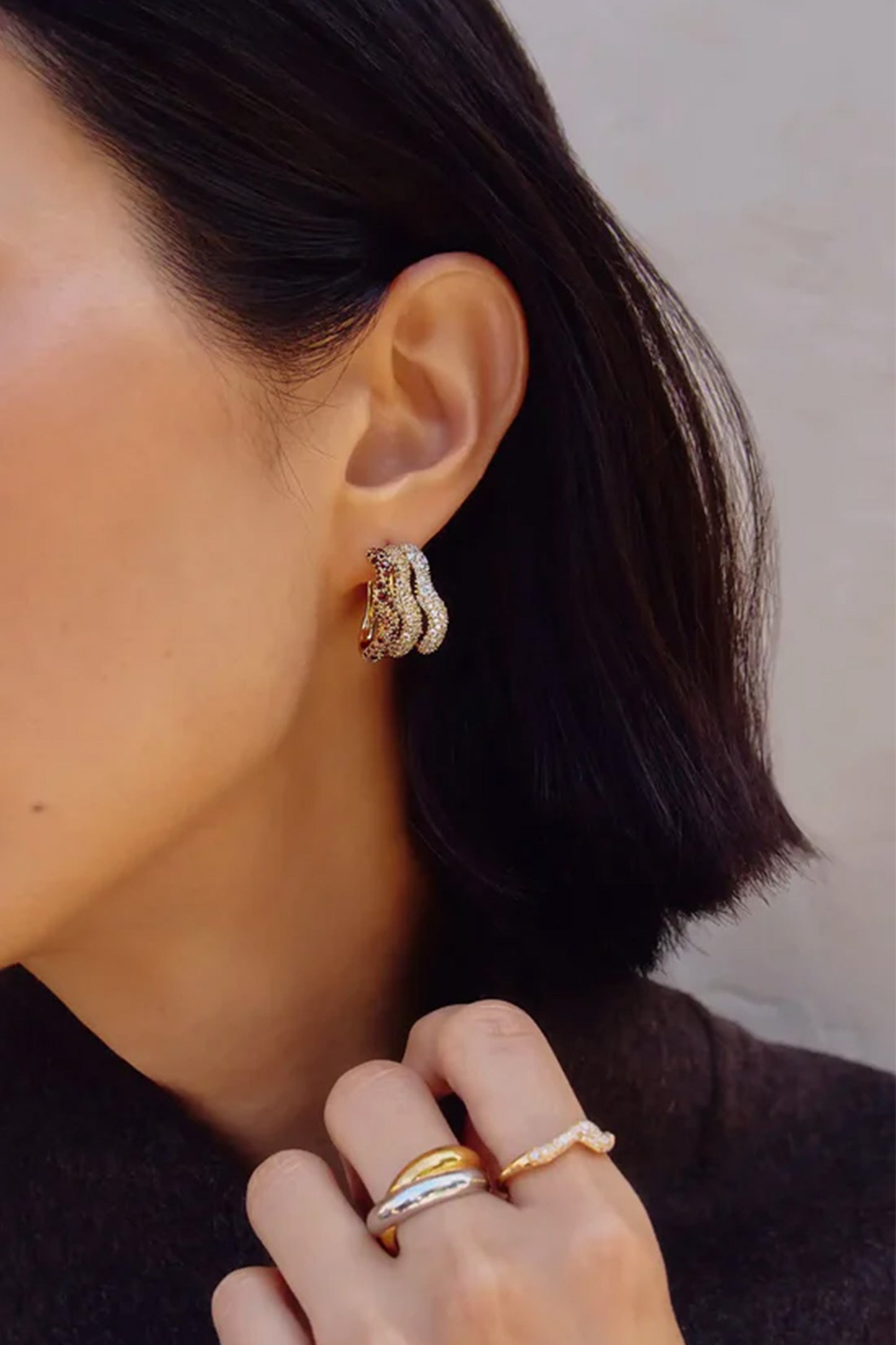 Molten Snow Triple Pavé Small Hoop Earrings