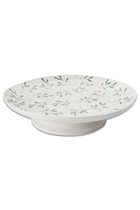 Mistletoe Porcelain Cake Stand, 32cm, White/Green