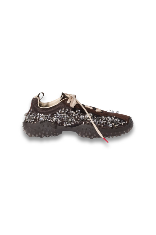 Bubble Embroidered Technical Fabric and Suede Sneakers