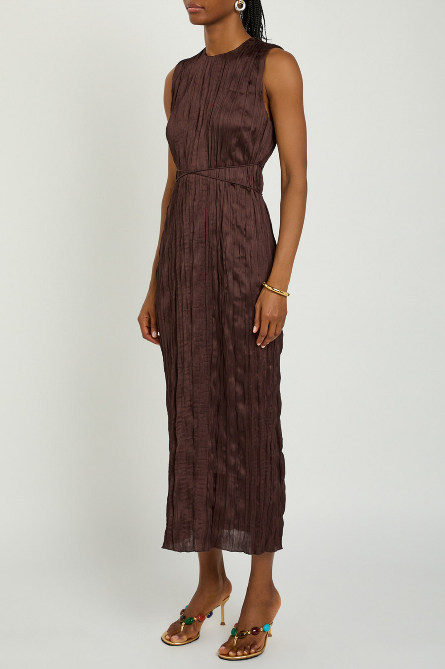 Mizu Belted Plissé Midi Dress