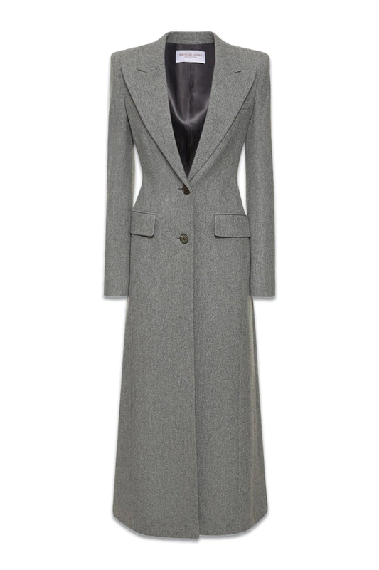 Stretch Flannel Single Breast Long Coat