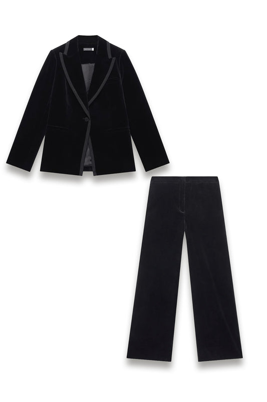 Black Velvet Wide Tailored Trousers