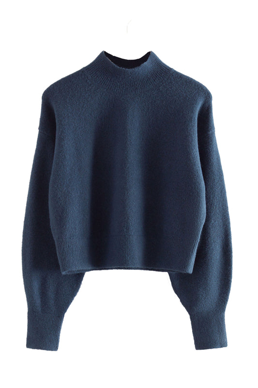 Mock-Neck Dark Blue Sweater
