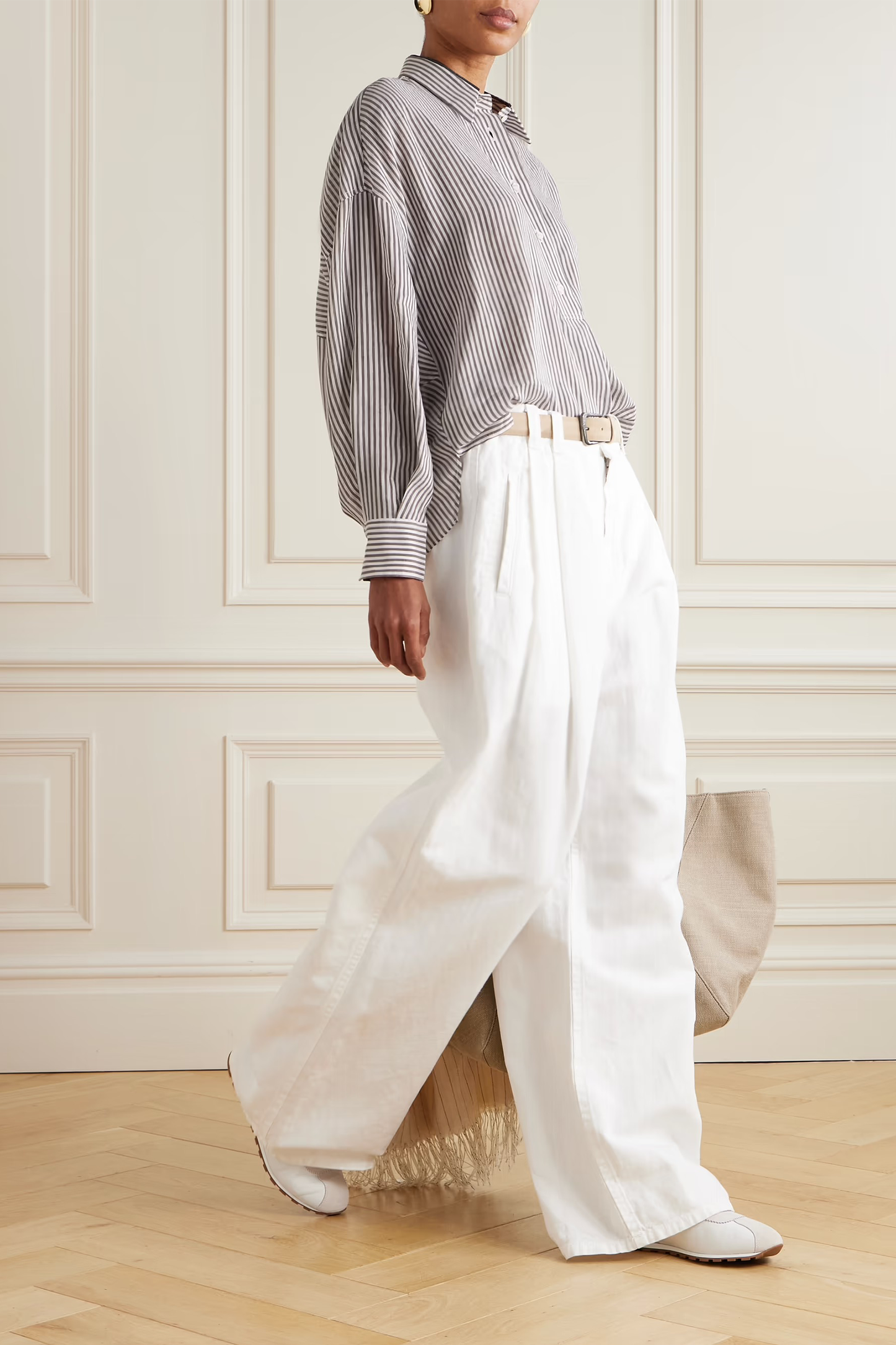Bead-Embellished Striped Linen and Silk-Blend Shirt