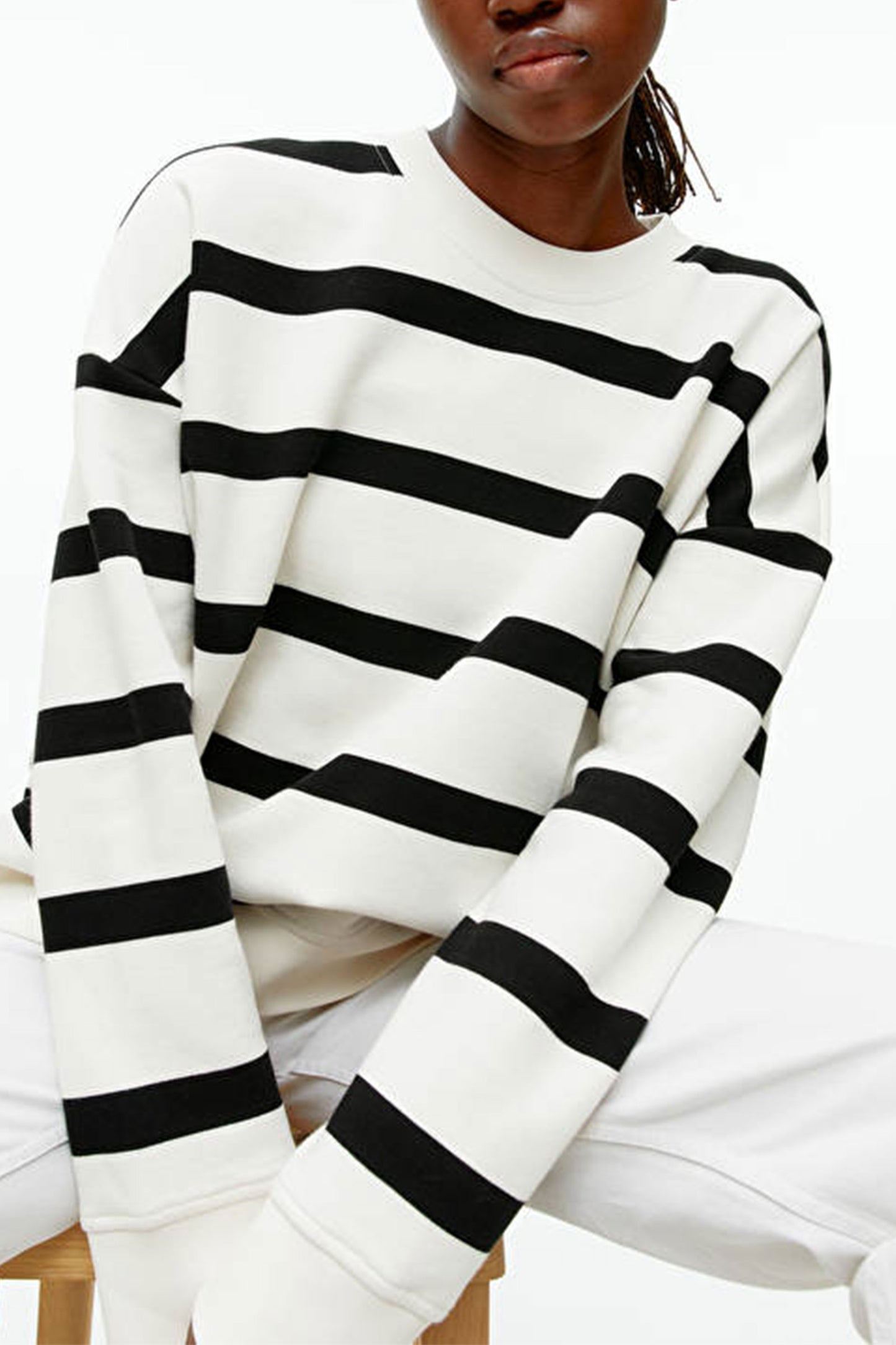 Oversized Off White And Black Stripe Sweatshirt