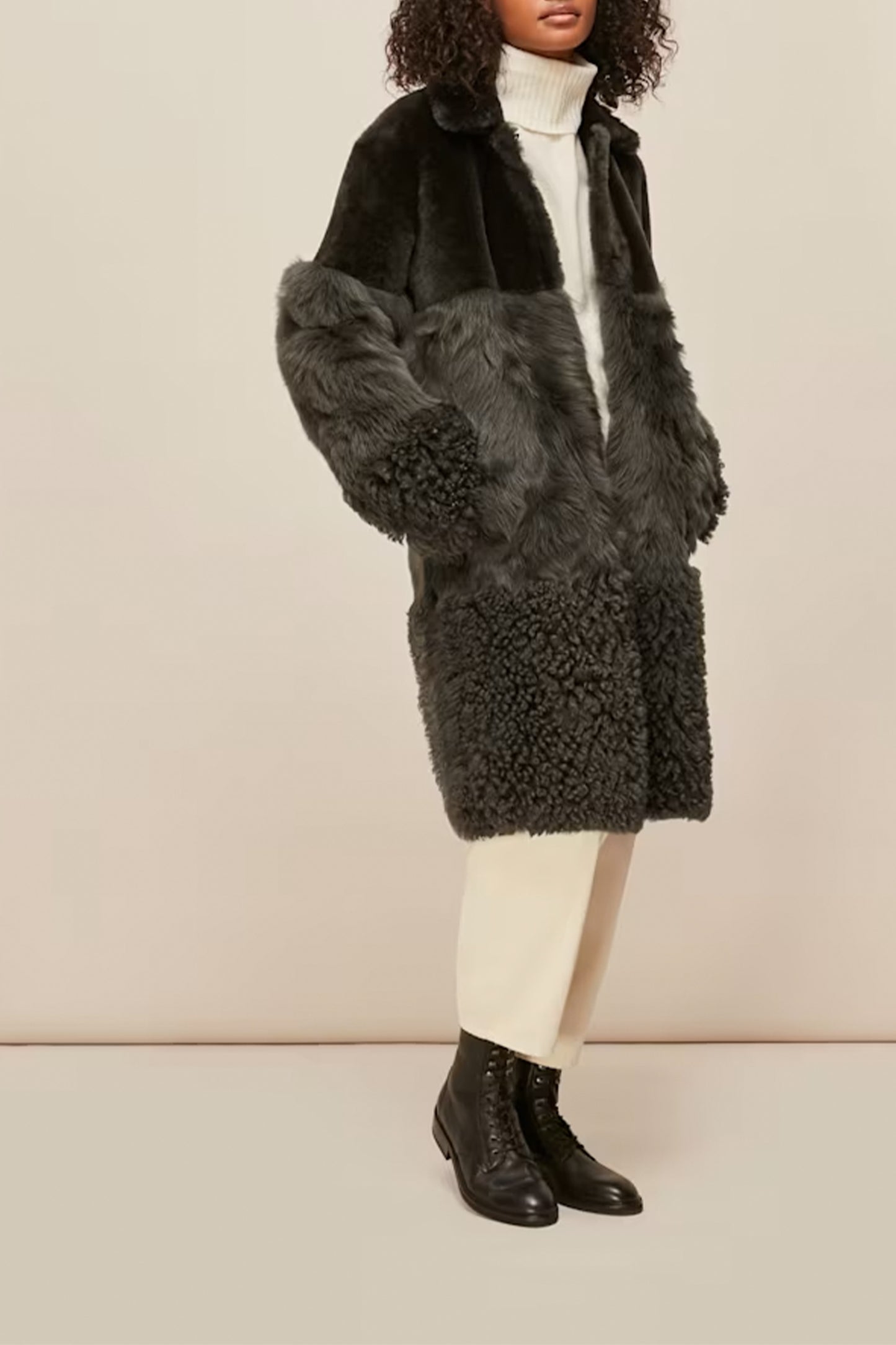 Khaki Cosma Shearling Coat