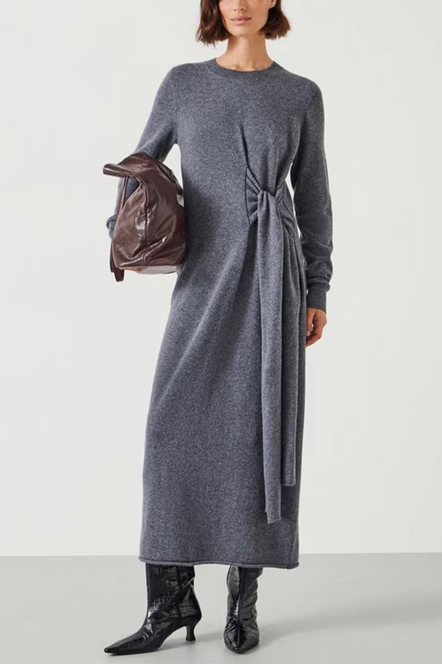 Tilly Tie Waist Merino Wool Midi Dress
