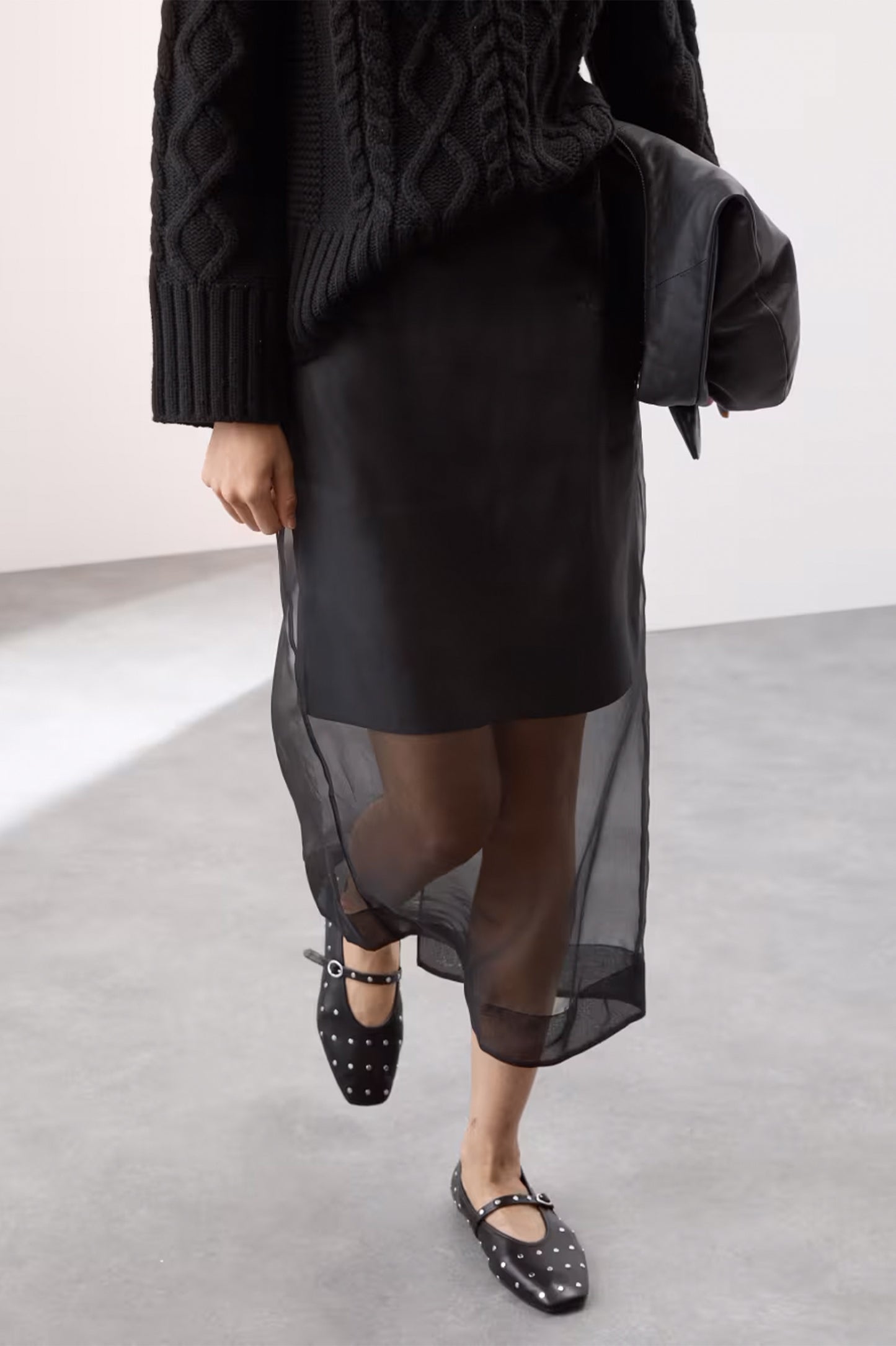 Pure Silk Organza Midi Column Skirt
