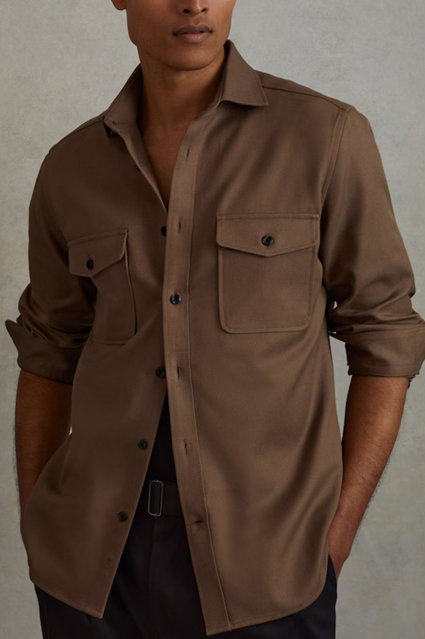 Cotton Canvas Overshirt in Tobacco Brown