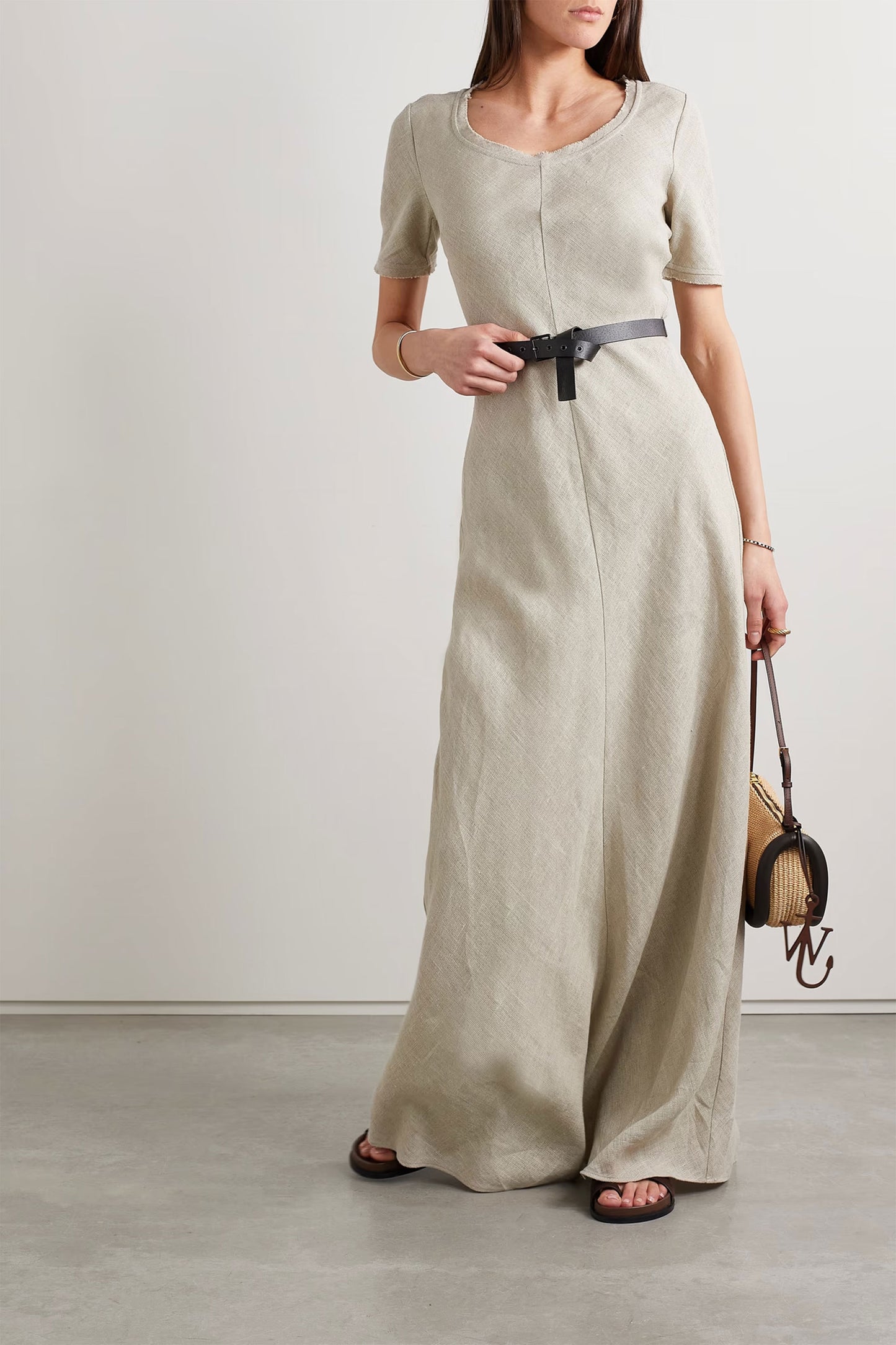 Alejandra Belted Frayed Linen Maxi Dress