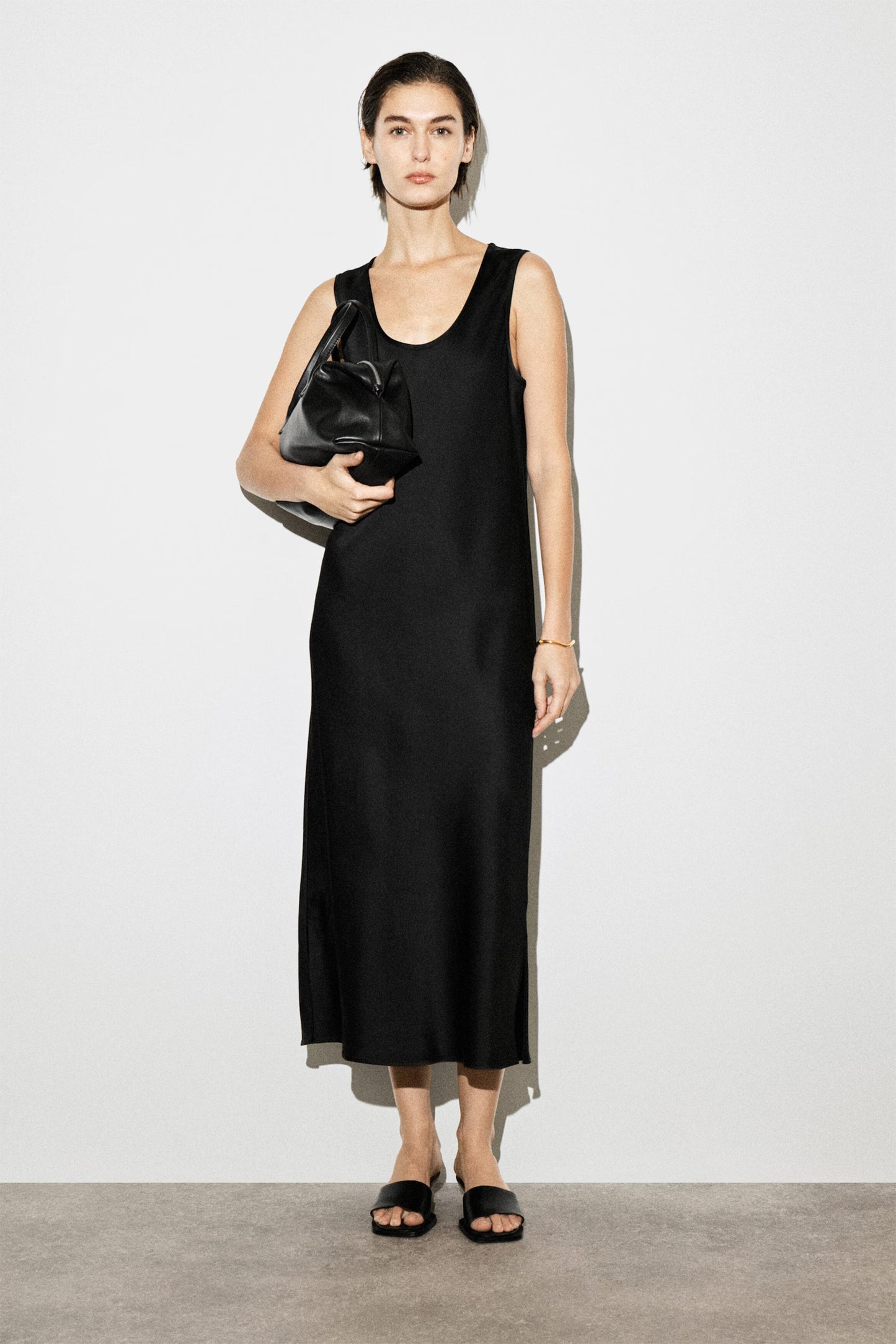 SCOOP-NECK SATIN MIDI DRESS