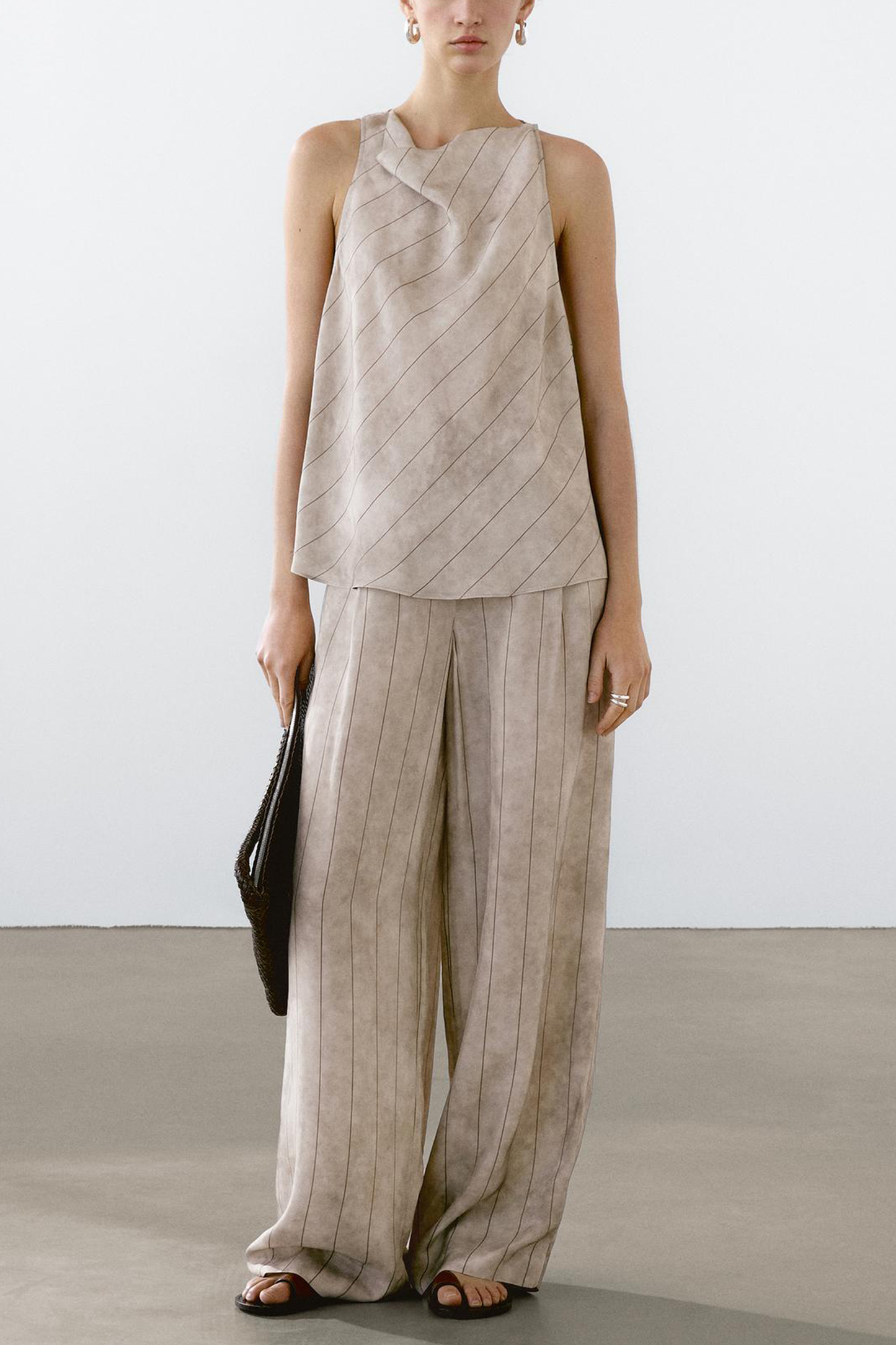 Straight-Leg Striped Flowing Trousers