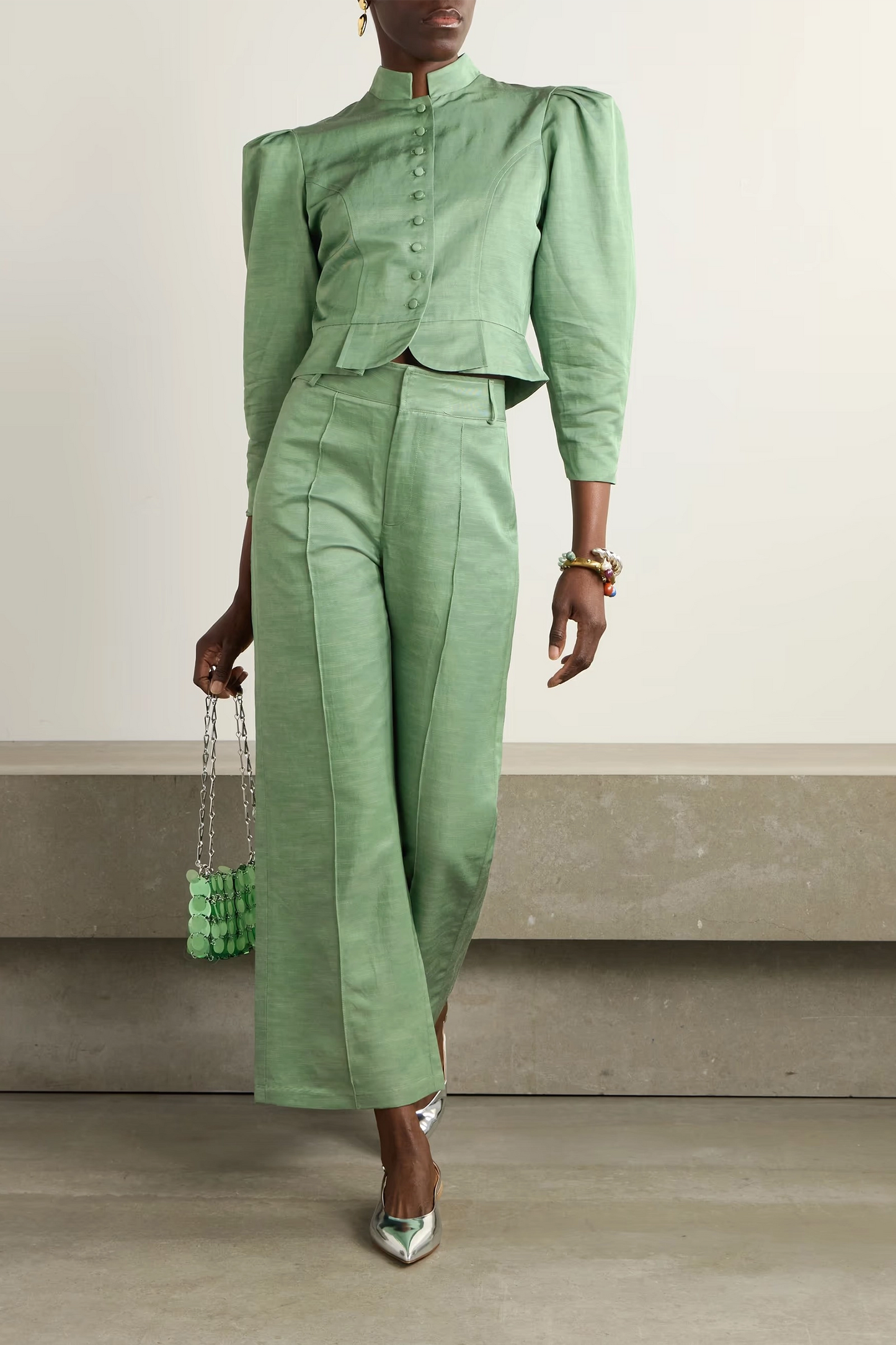Amoako Cropped Woven Jacket and Yoshitomo Textured Woven Pants