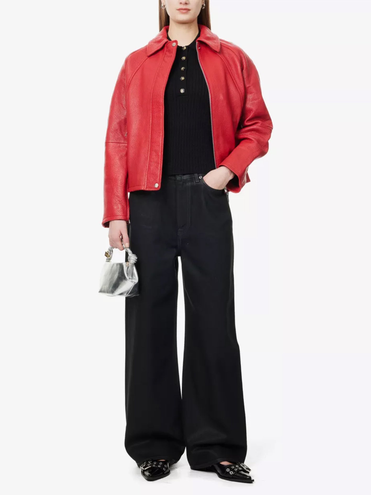 Sashelly Coated Wide-Leg High-Rise Denim Jeans