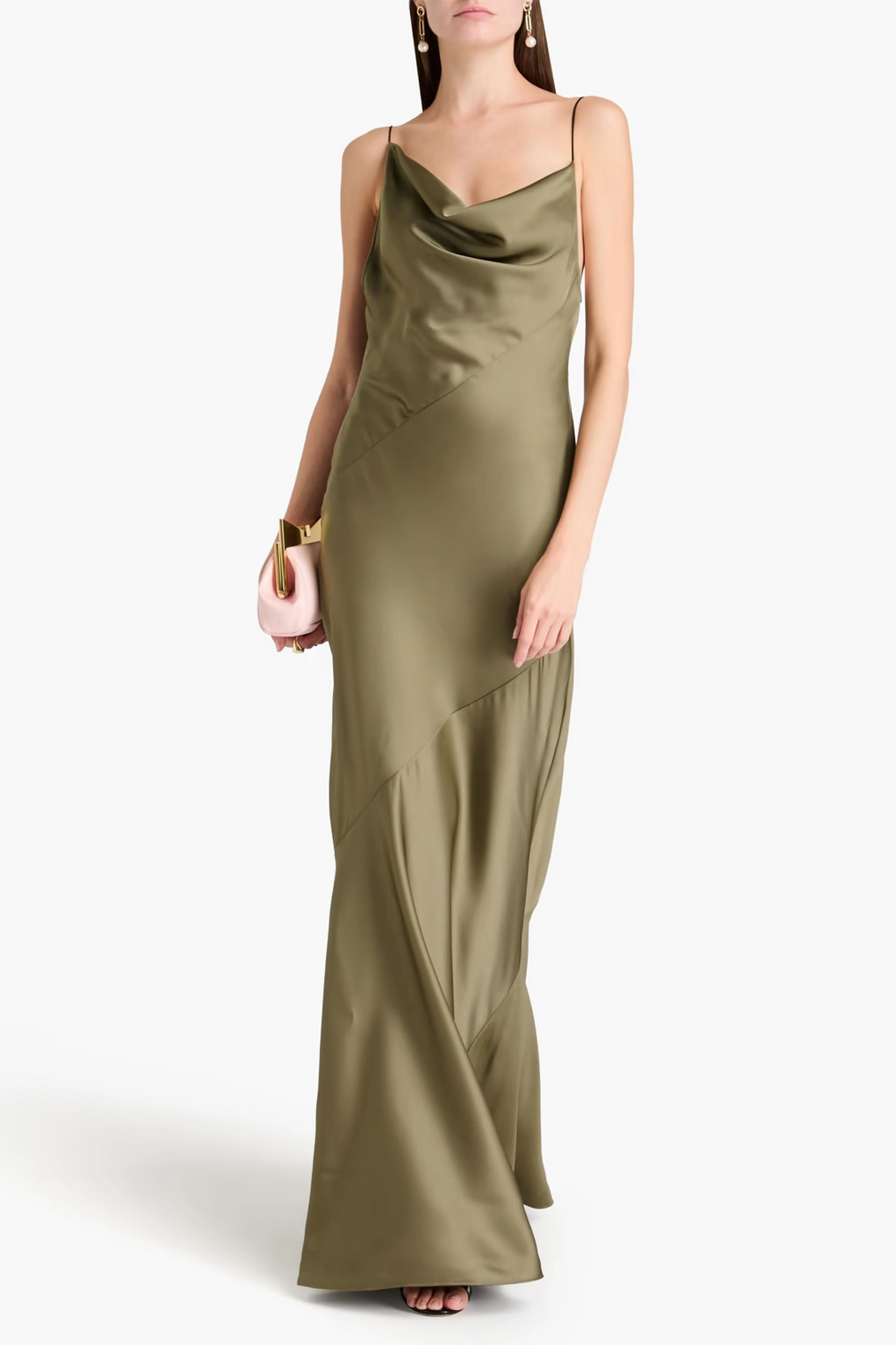 Draped Satin-Twill Maxi Slip Dress