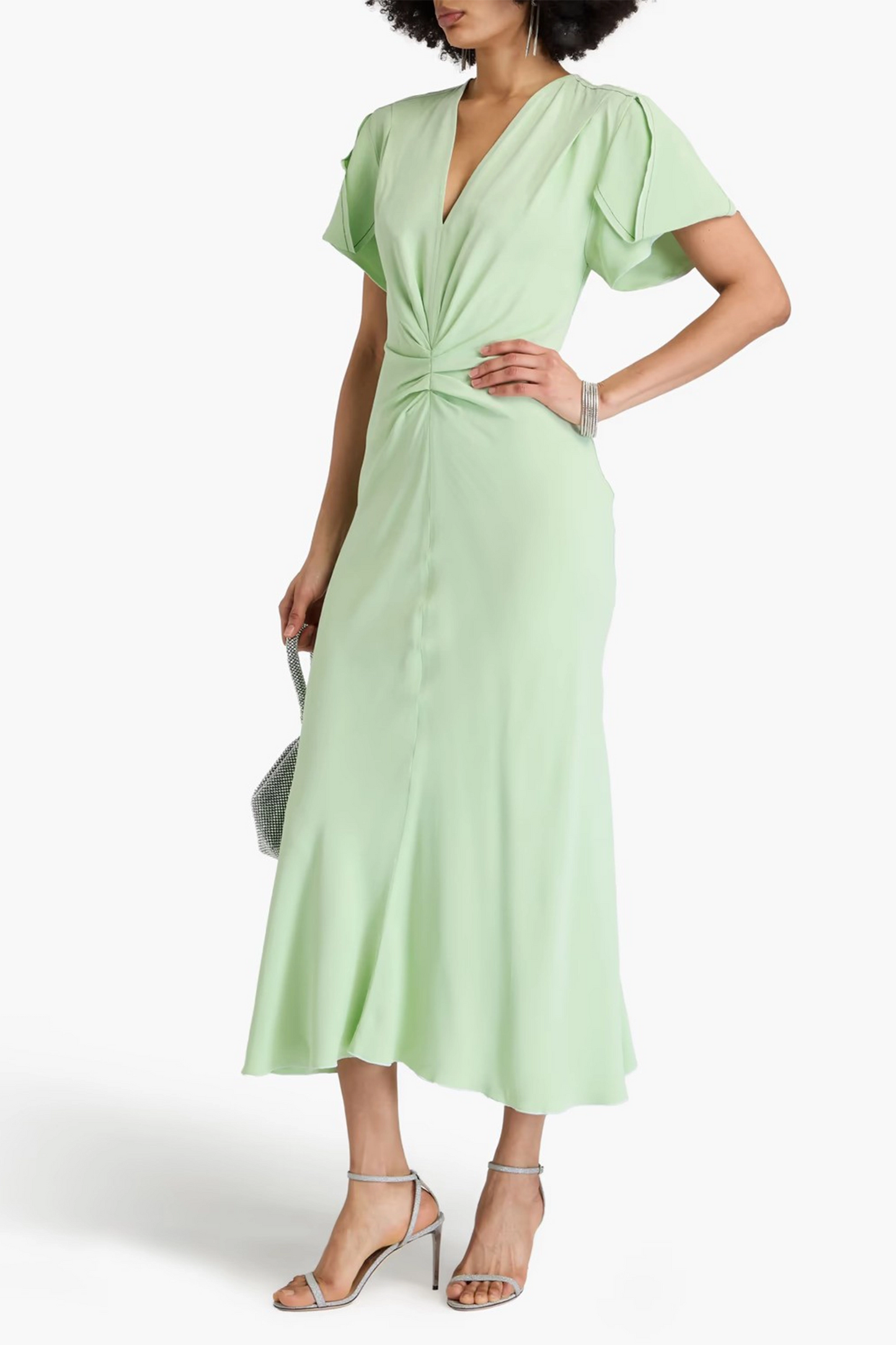 Ruched Crepe Midi Dress
