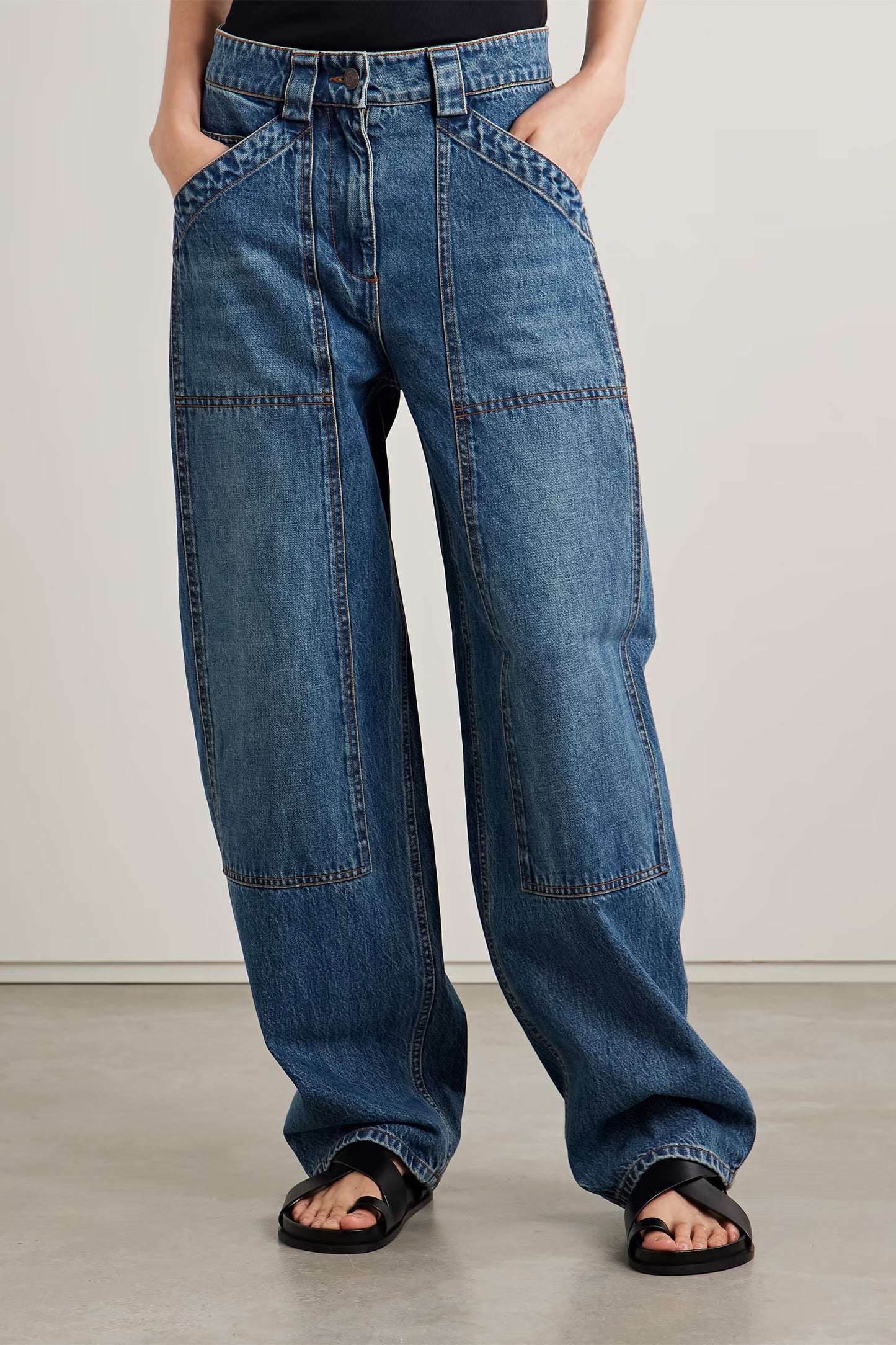Paneled High-Rise Barrel-Leg Jeans