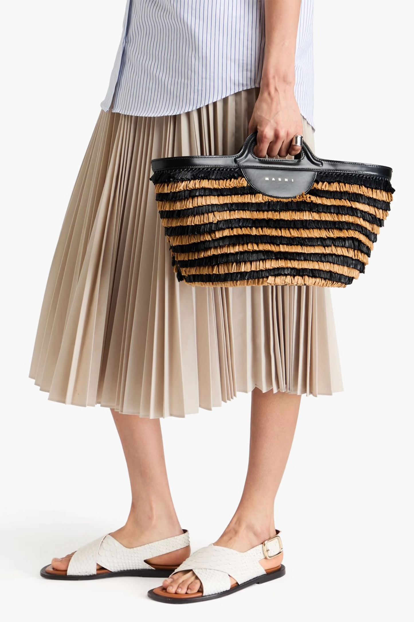 Leather and Faux Raffia Tote