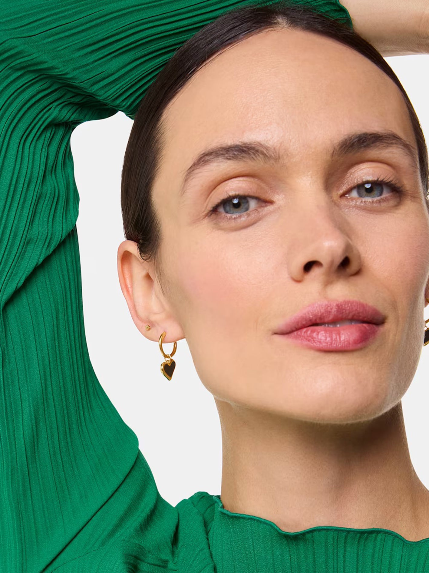 Gold Enamel Heart Huggie Earring