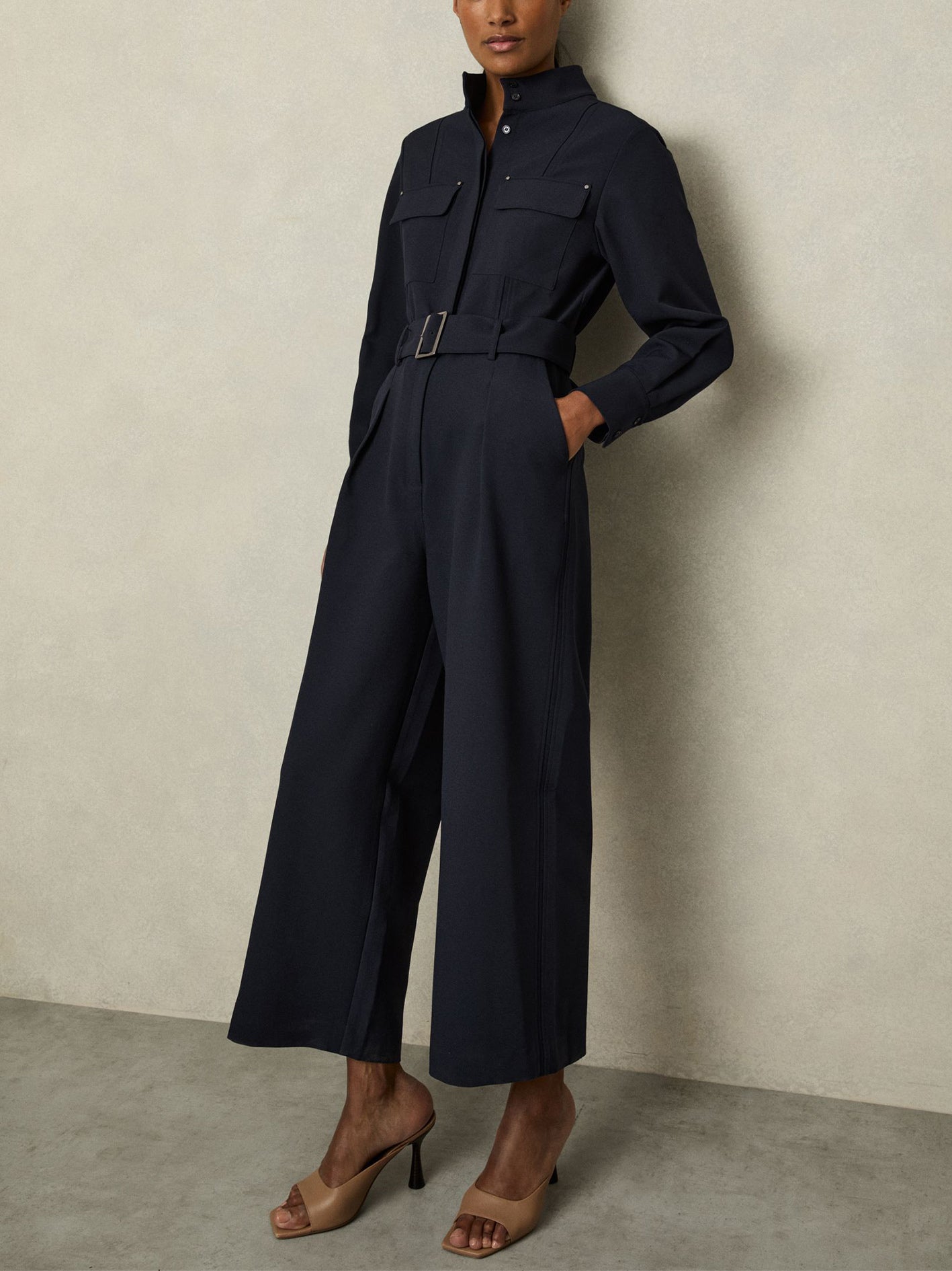 Tailored Wide Leg Utility Jumpsuit