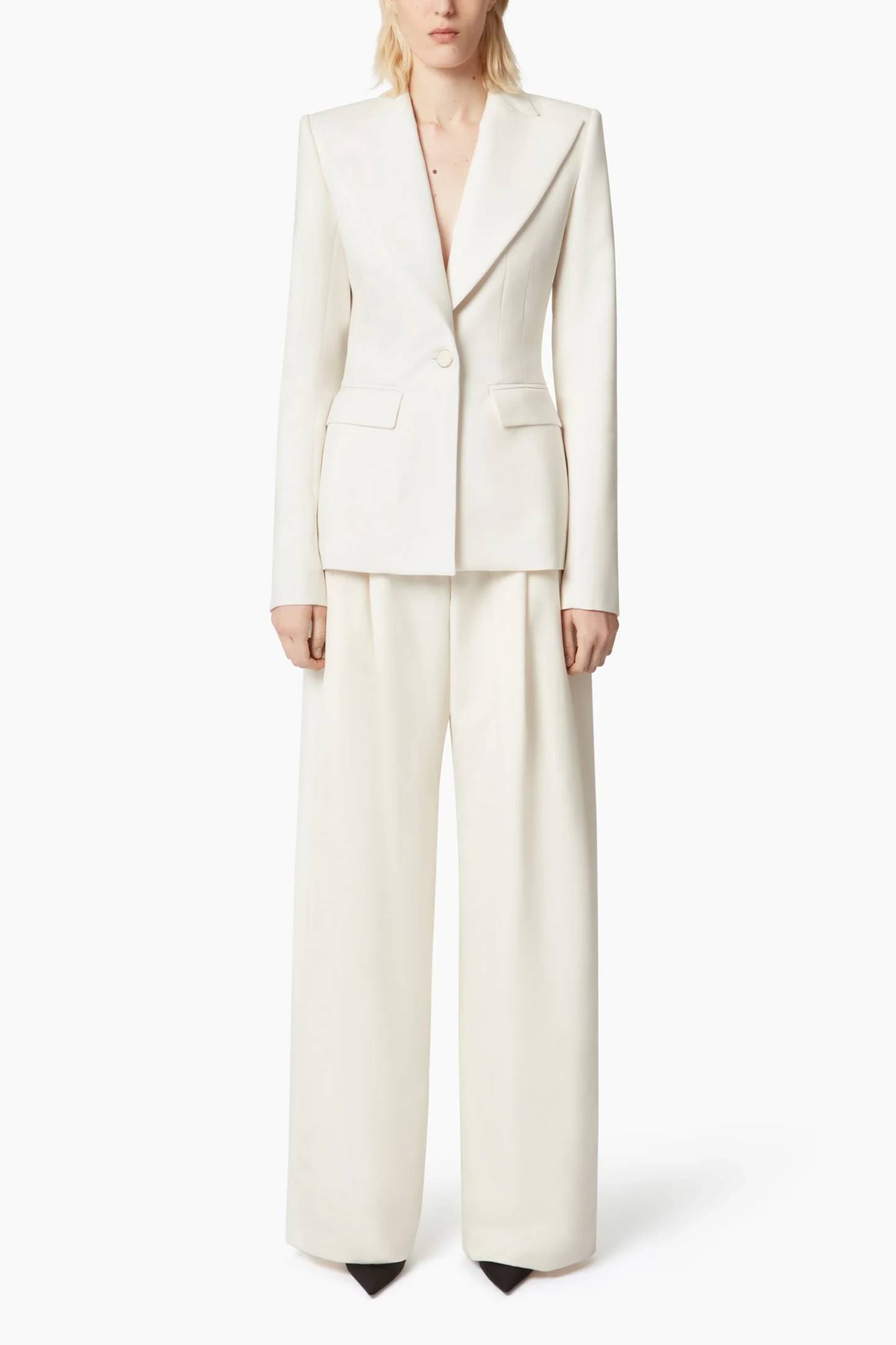 Pleated Wide-Leg Pants and Jacket With Open Draped Back
