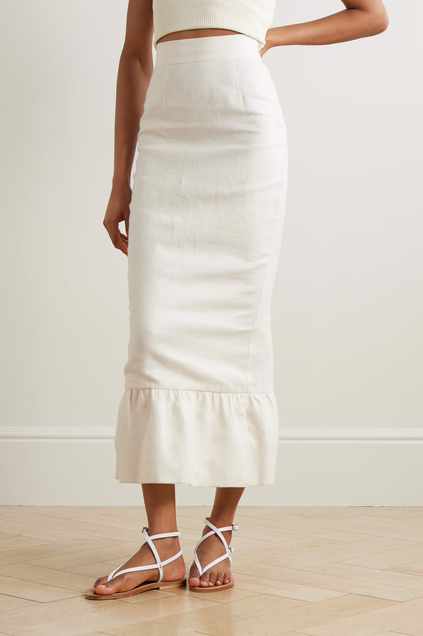 Matilda Ruffled Linen Midi Skirt