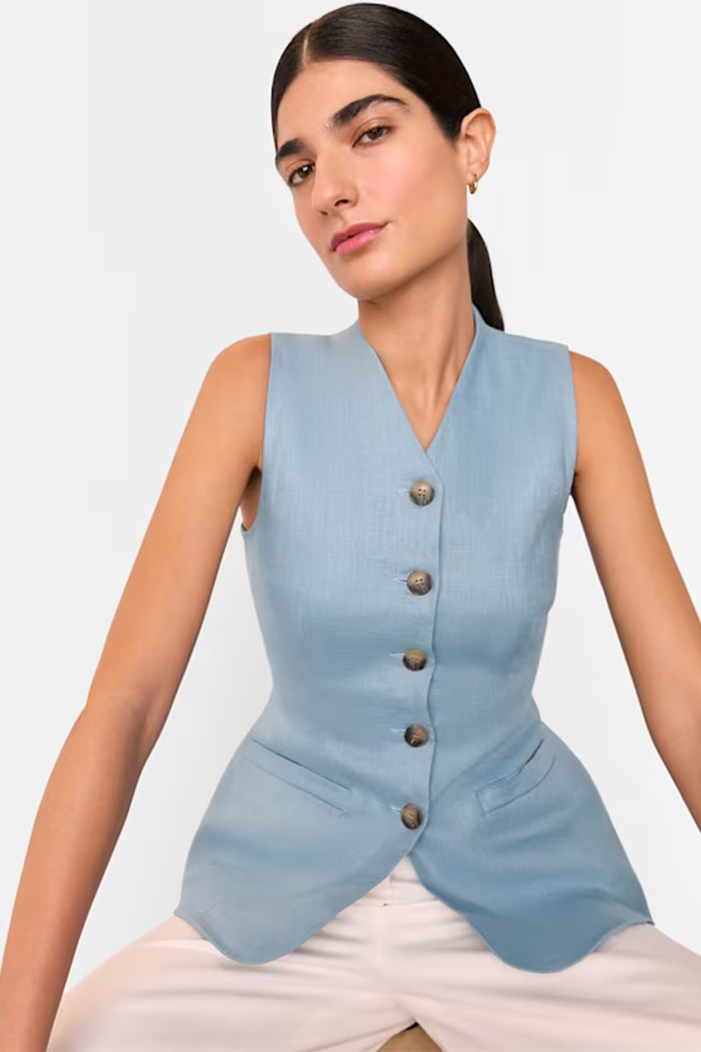 Pale Blue Molly Linen Waistcoat