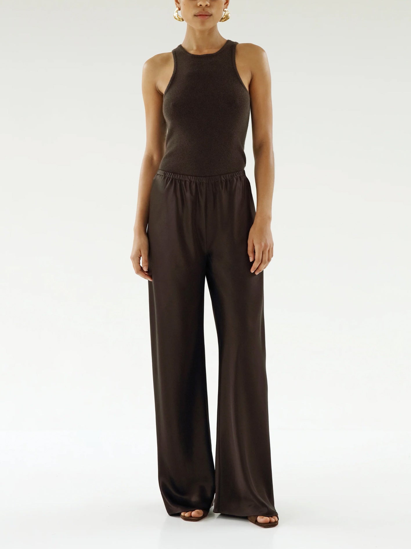 Bias Satin Pants, Chocolate