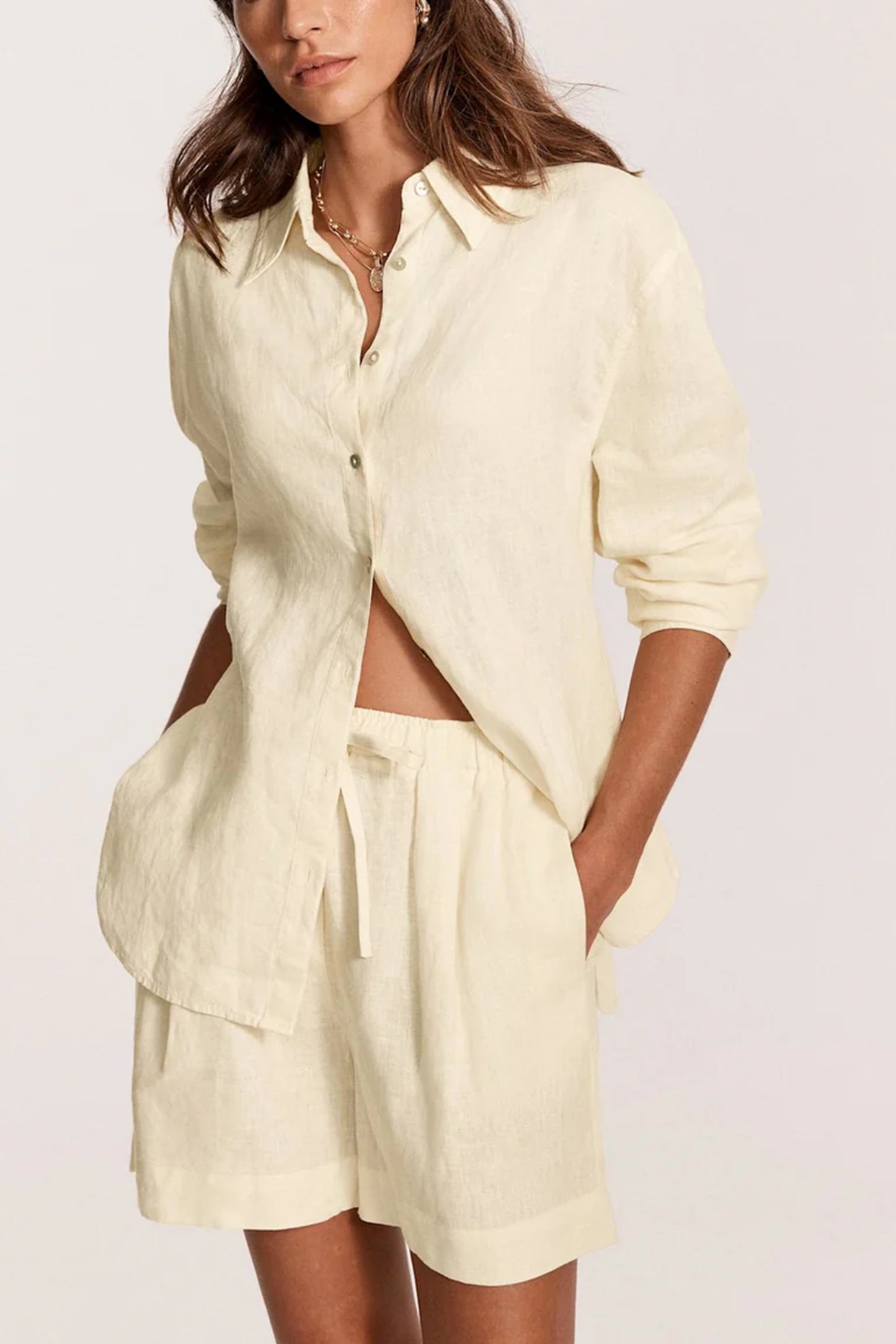 Yellow Drawstring Linen Shorts
