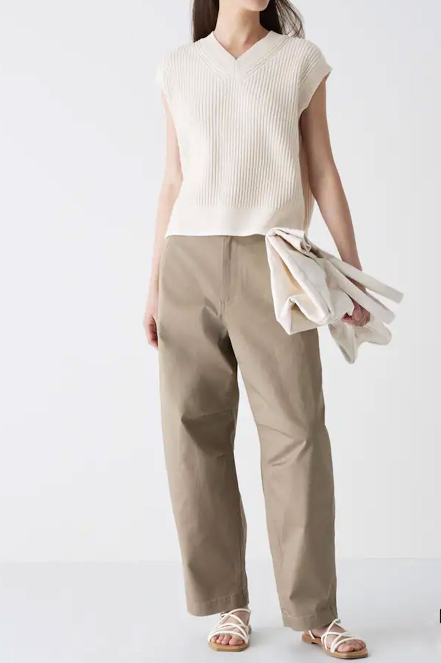 Cotton Utility Trousers In Beige