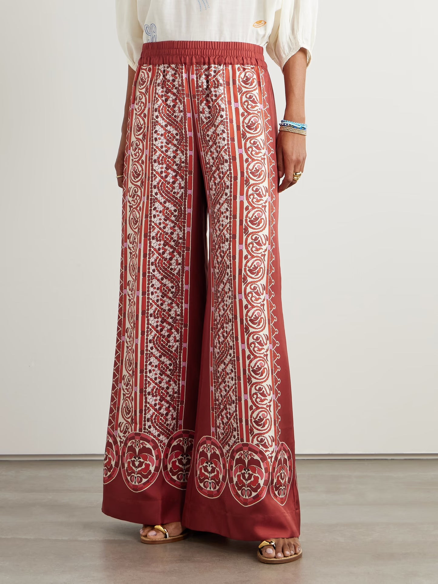 Icon Palazzo Printed Silk-twill Wide-leg Pants