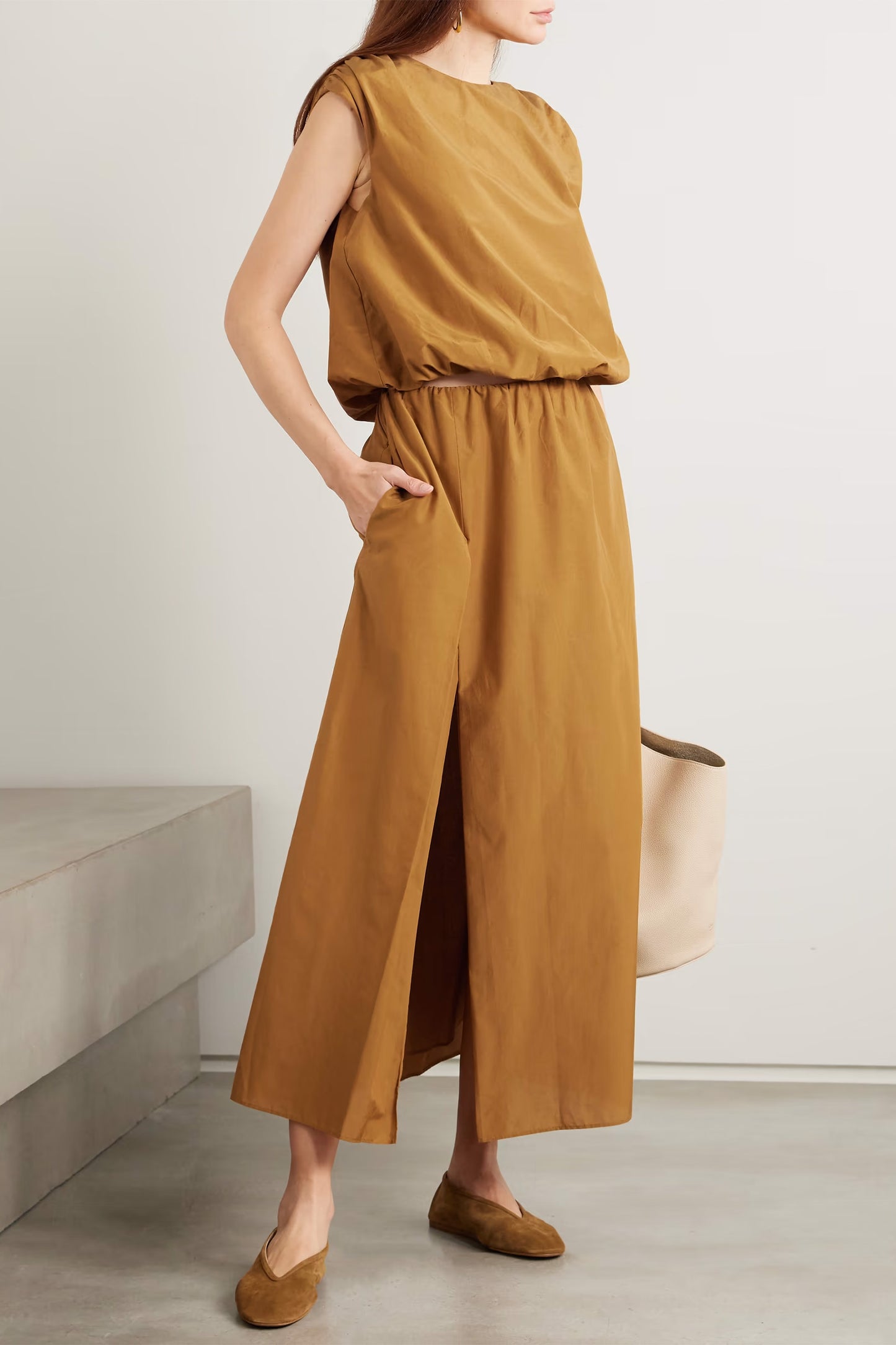 Cosma Gathered Cotton and Silk-Blend Voile Top
