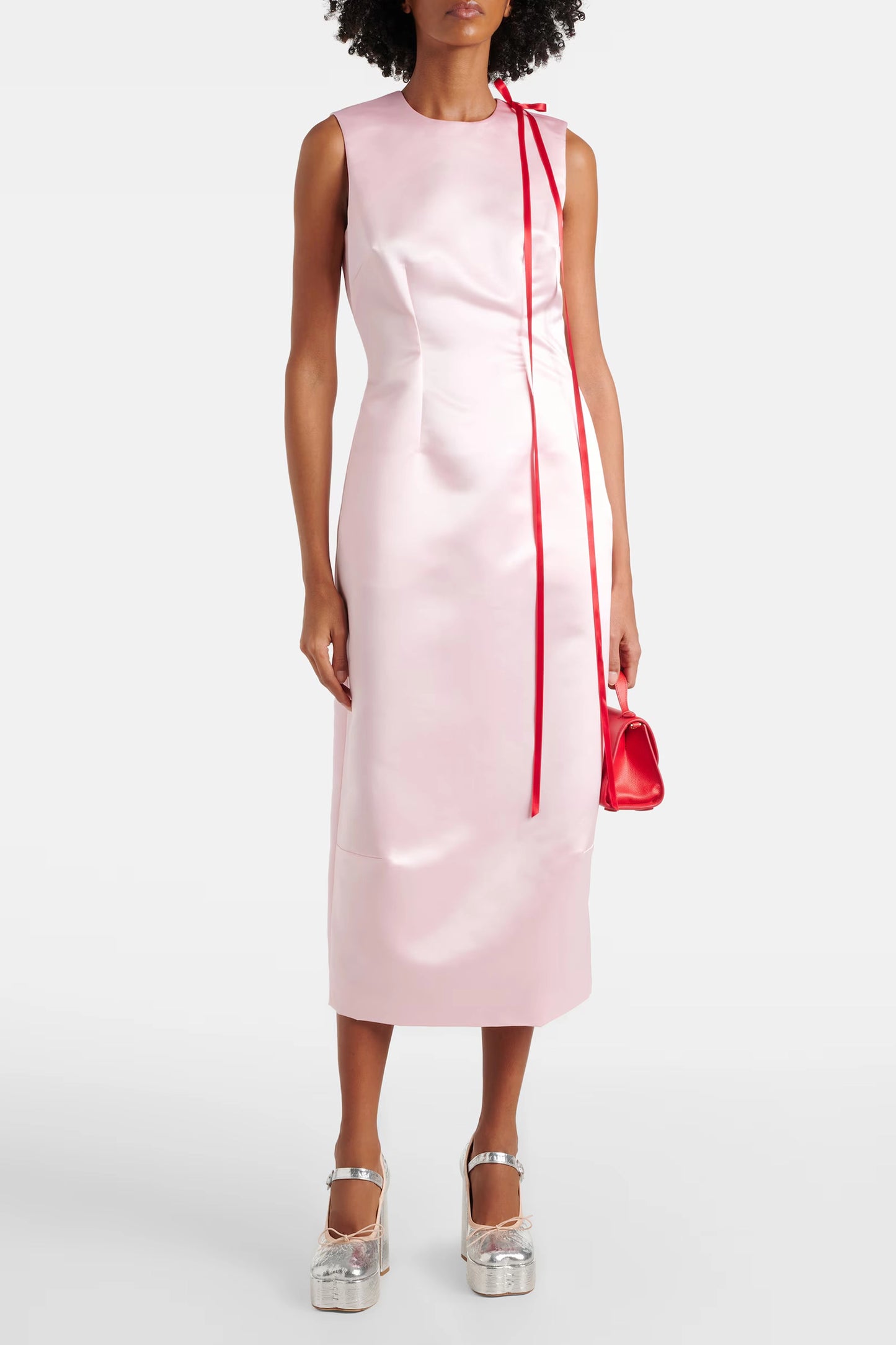 Bow-Detail Satin Midi Dress