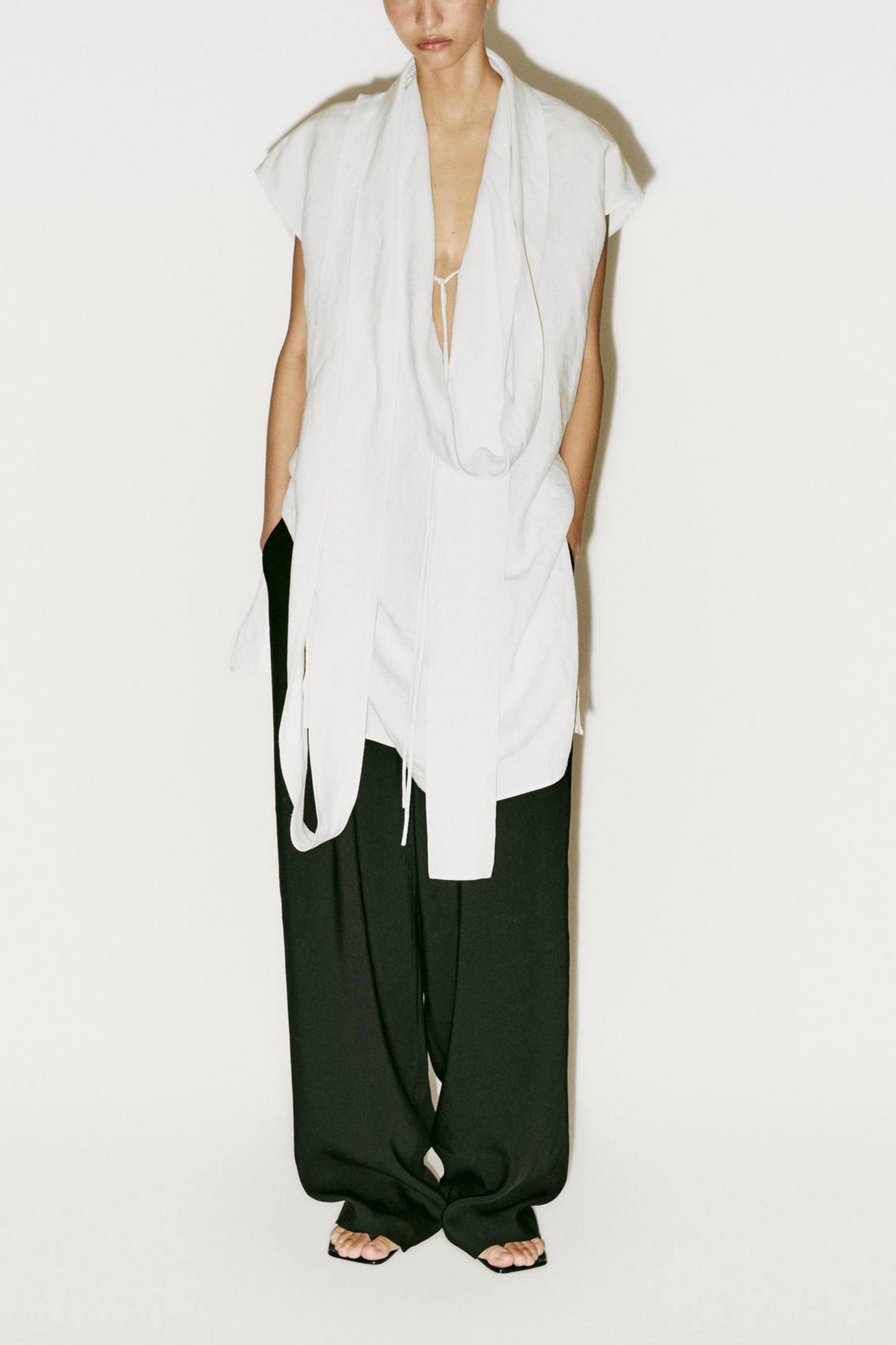 Linen Tunic Shirt with Scarf Detail - Limited Edition