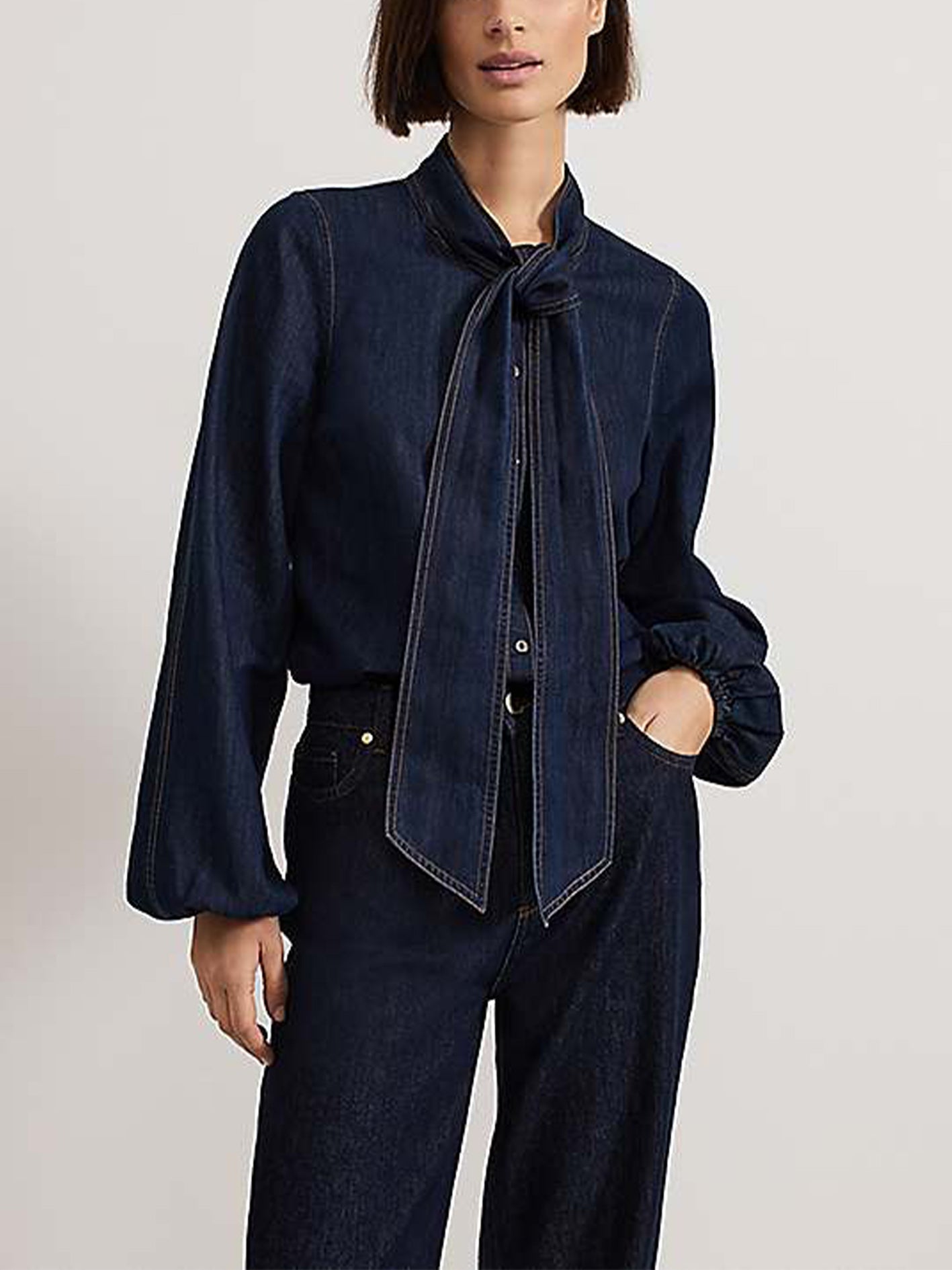 Penelope Denim Tie Blouse
