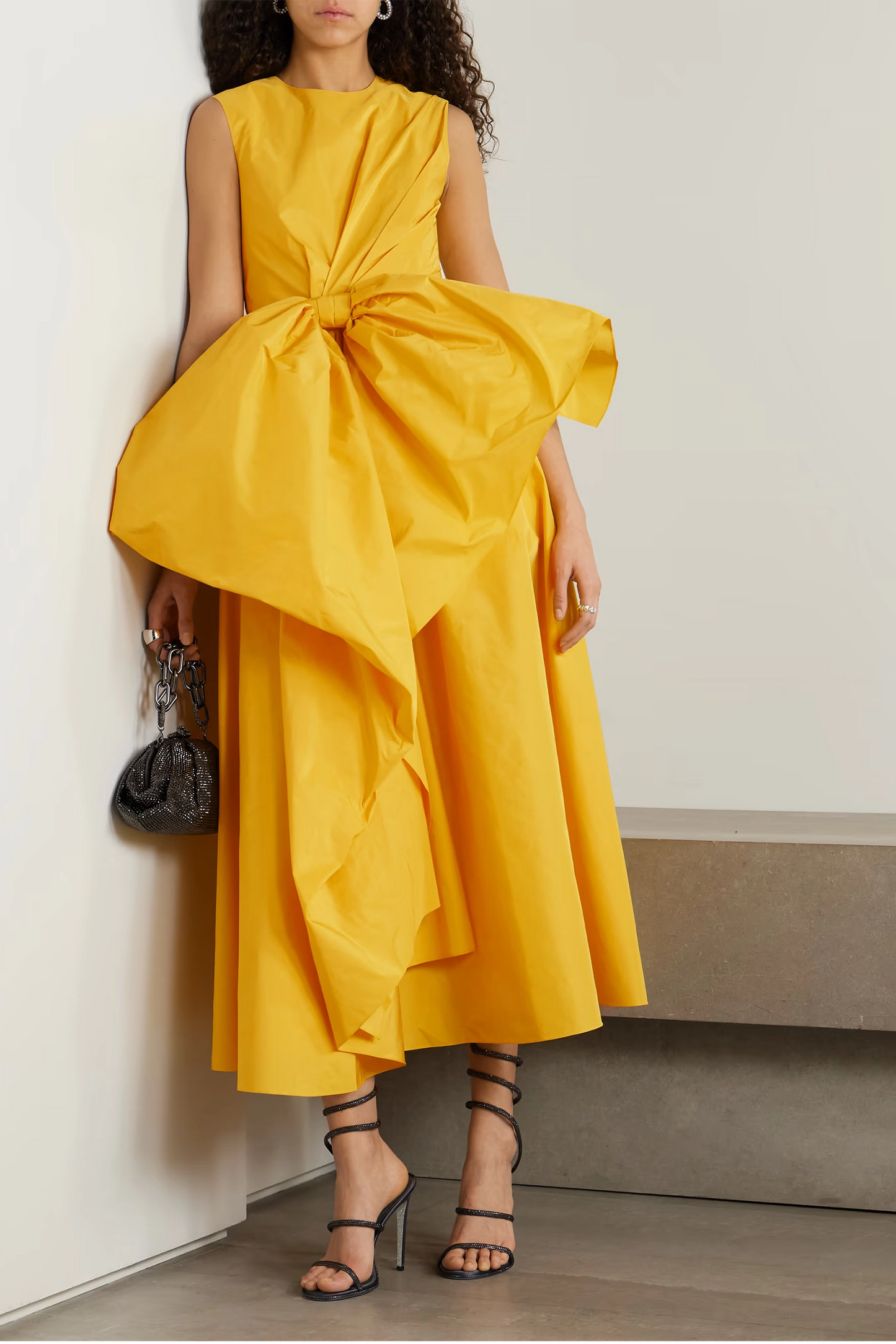 Nura Bow-Embellished Taffeta Midi Dress