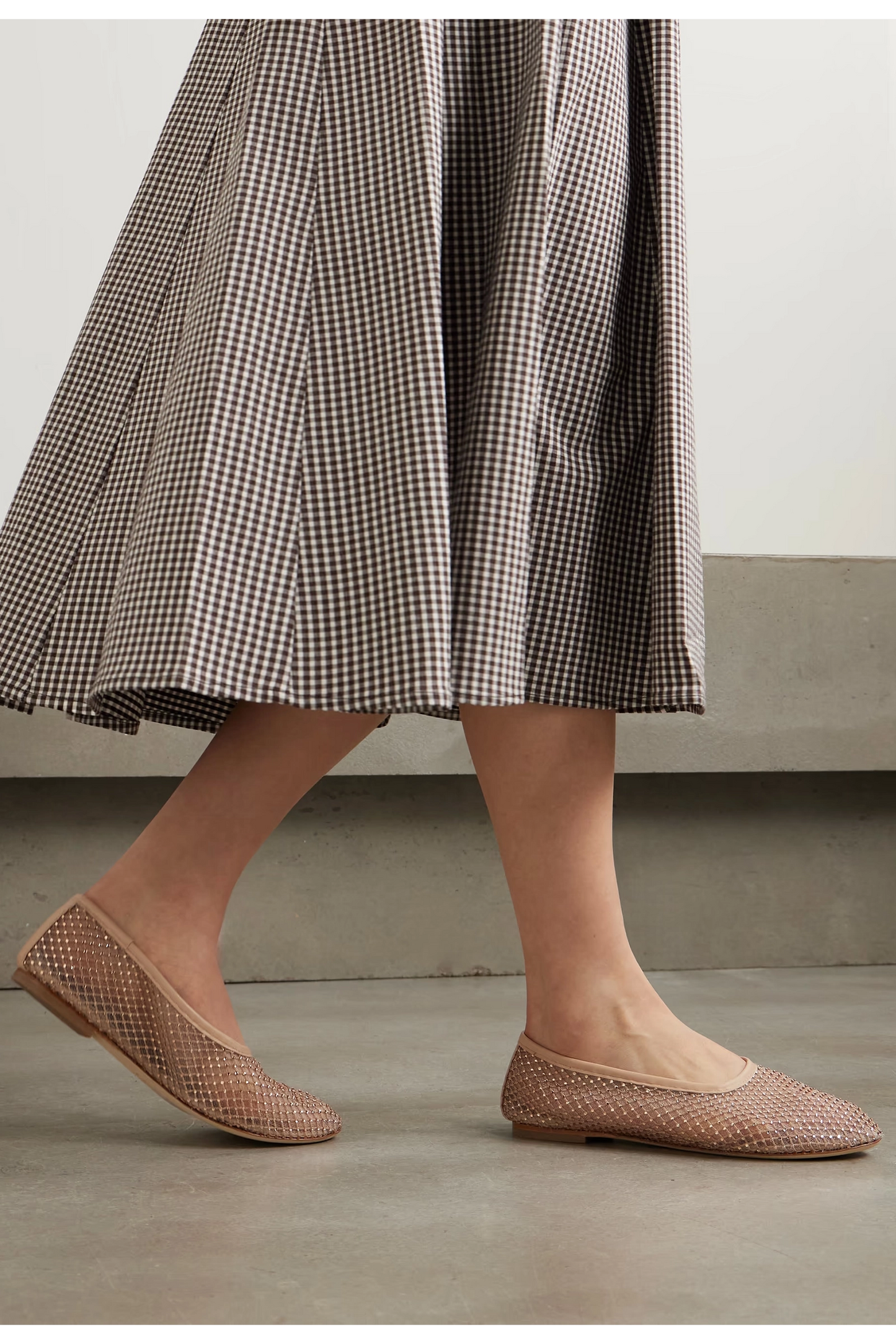 Alba Leather-Trimmed Crystal-Embellished Mesh Ballet Flats